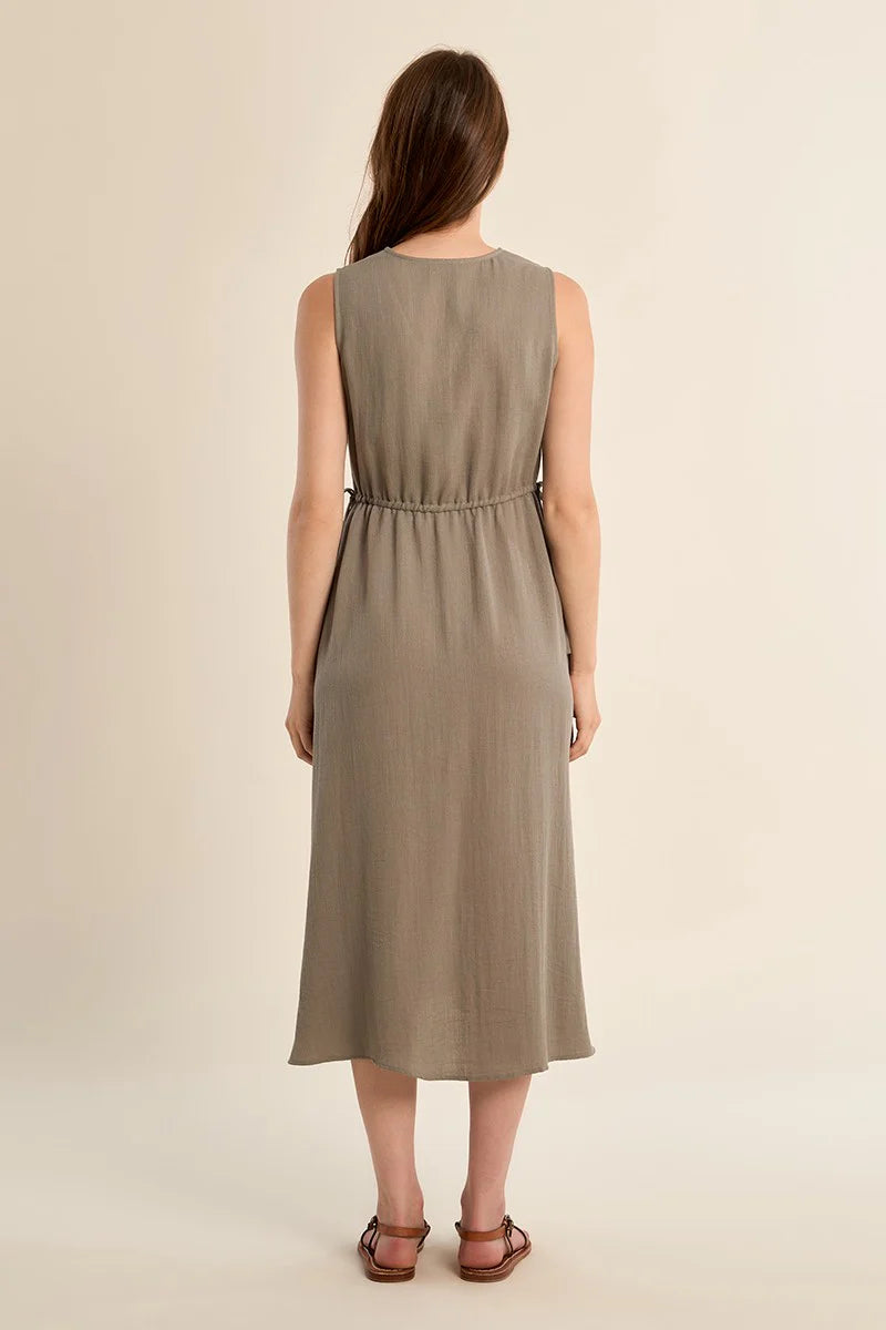 Light Khaki Side Tie Dress