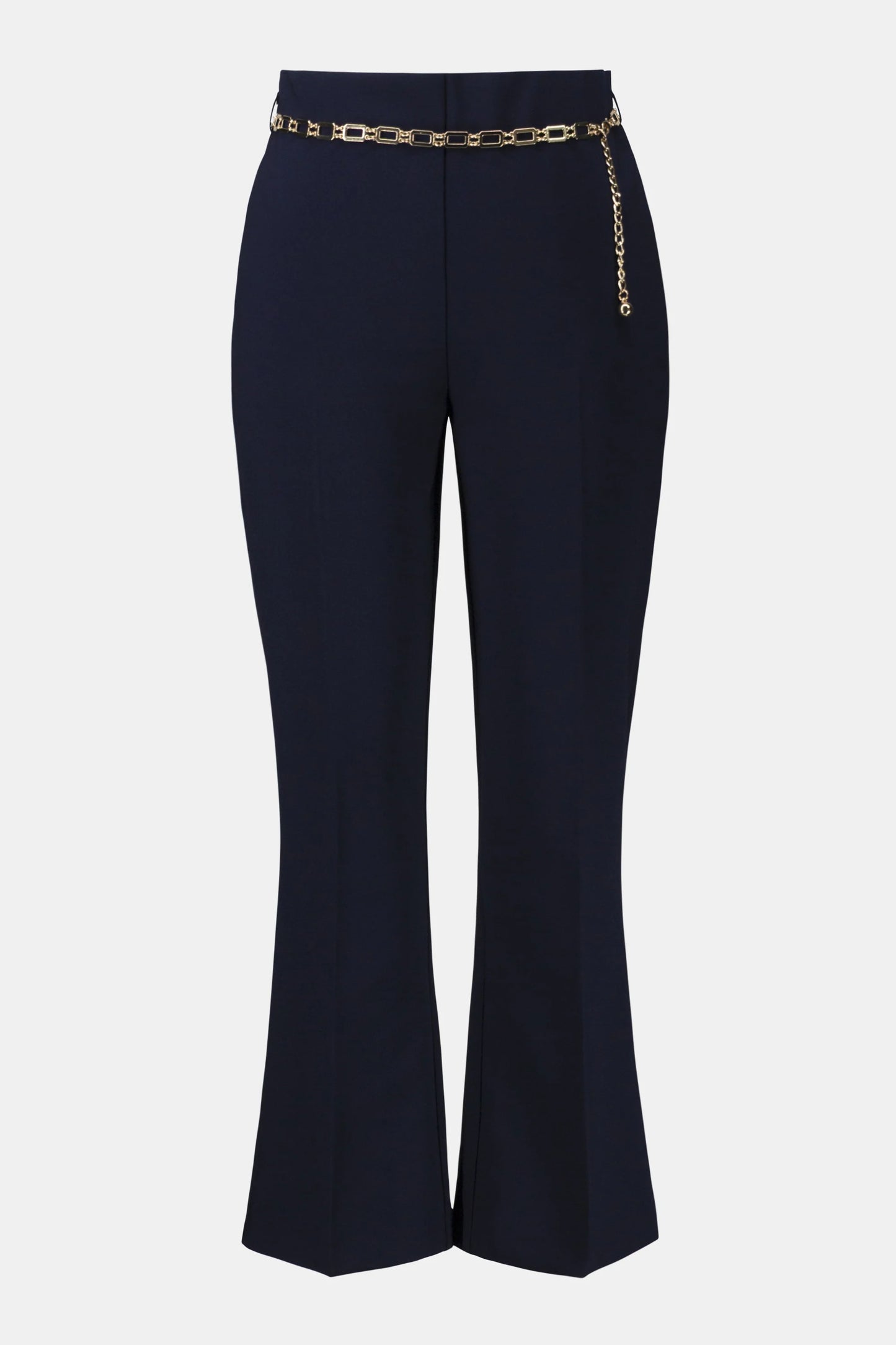 Lux Twill Pull-On Flare Pants With Chain Belt