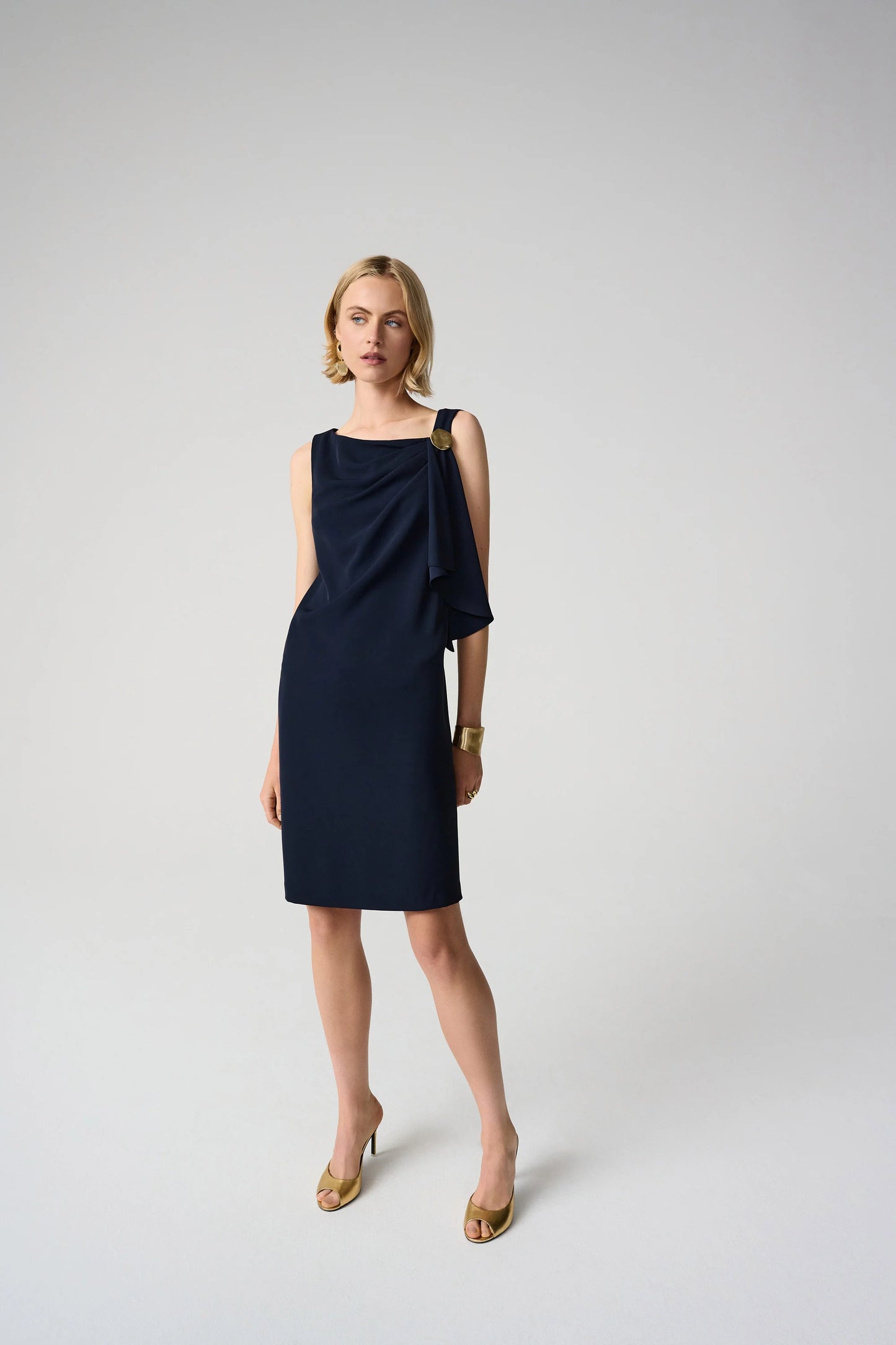 Woven Twill Shift Dress With Asymmetrical Neckline