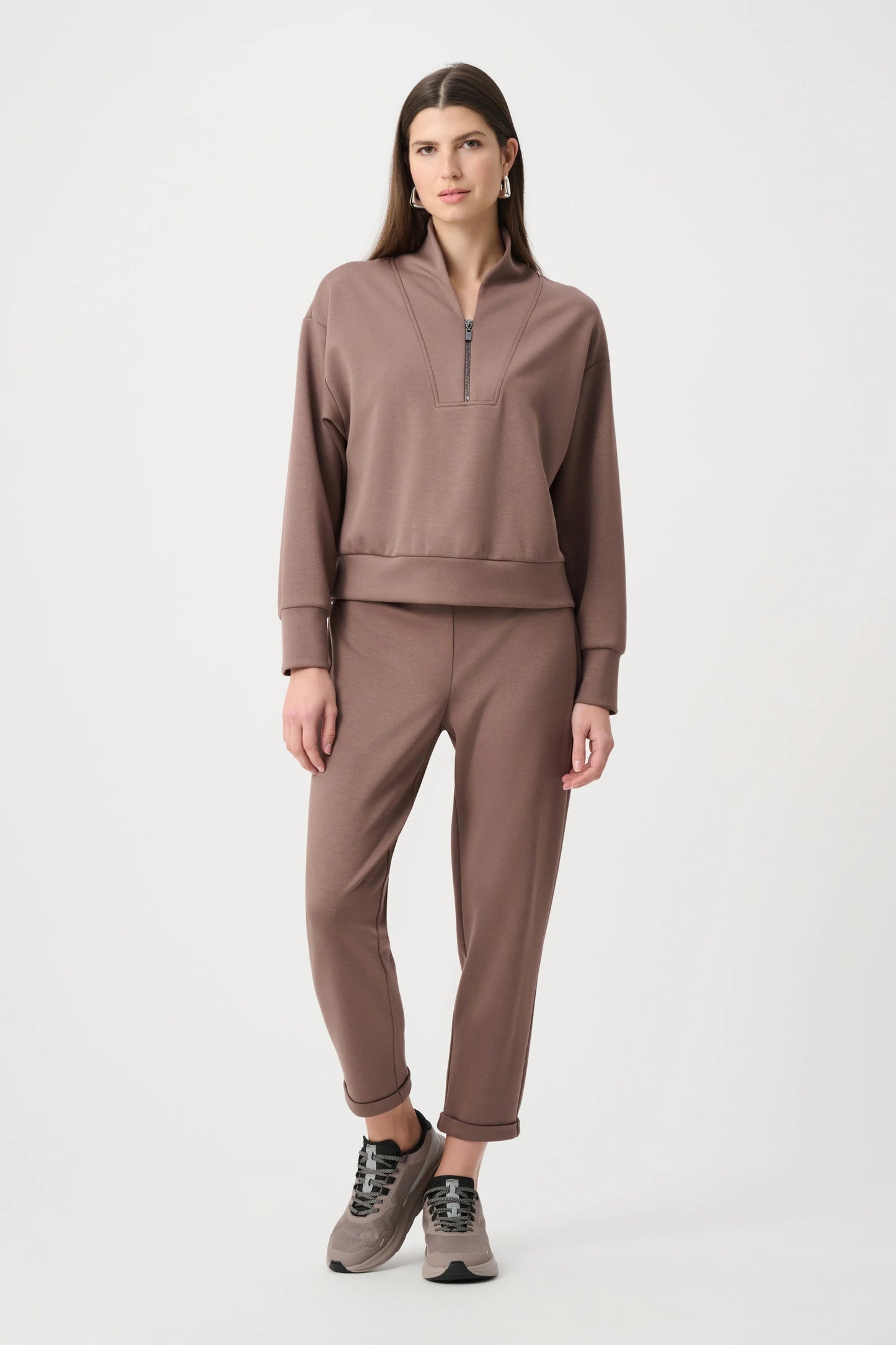 Scuba Jersey Boxy Sweatshirt With High Collar and Front Zipper