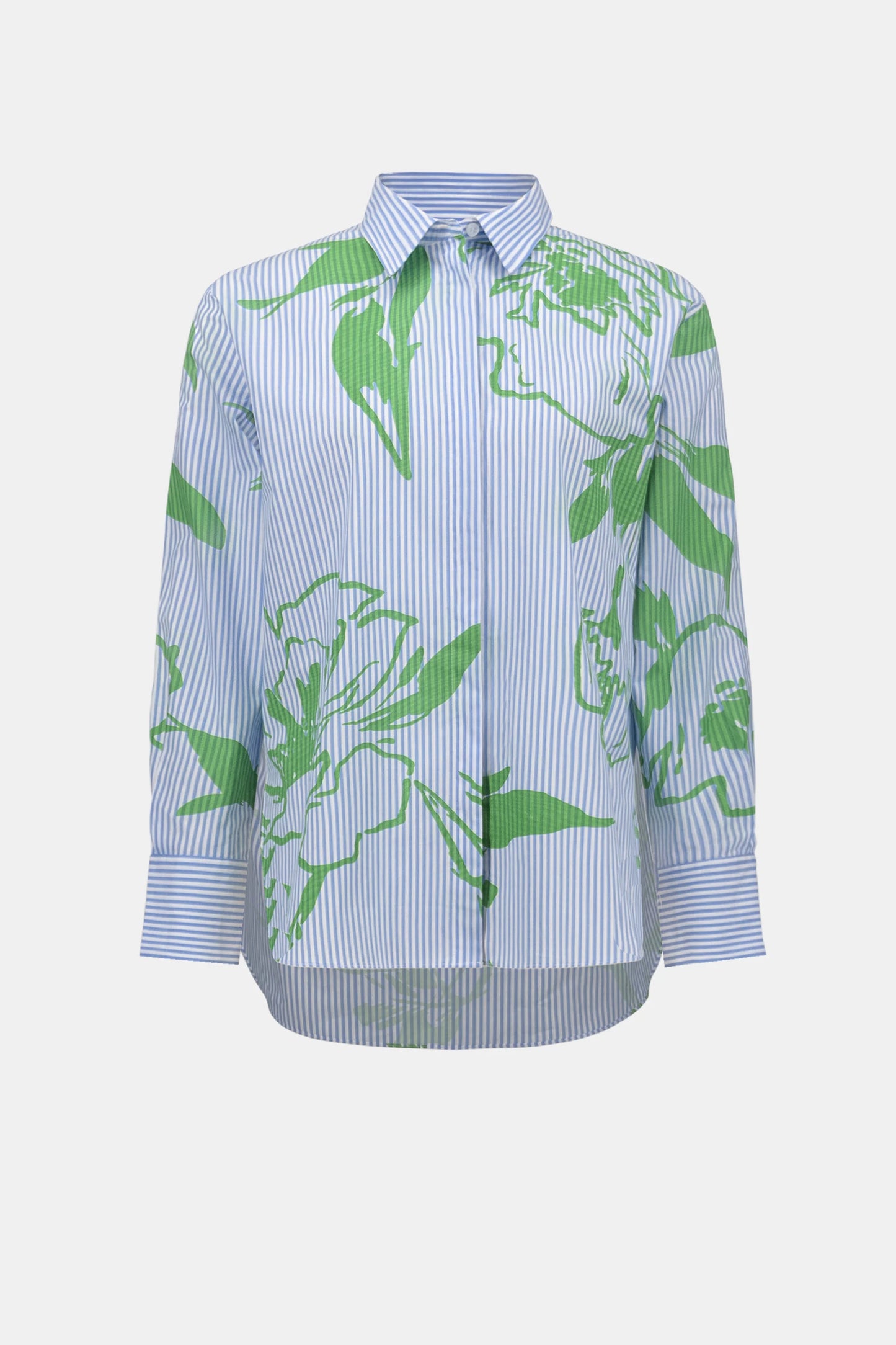 Cotton Stripe Floral Print Boxy Blouse