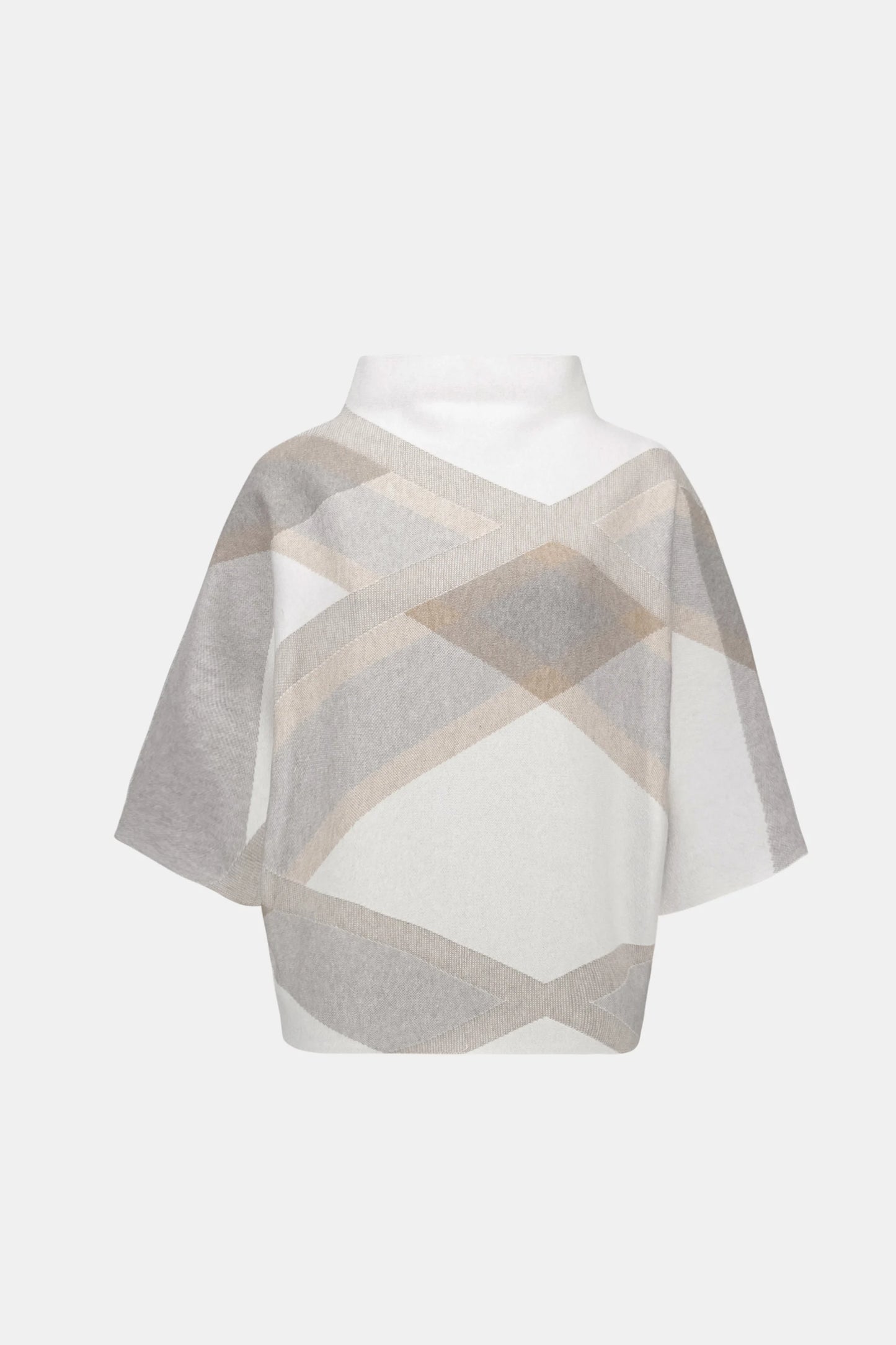 Brushed Plaid Funnel-Neck Sweater