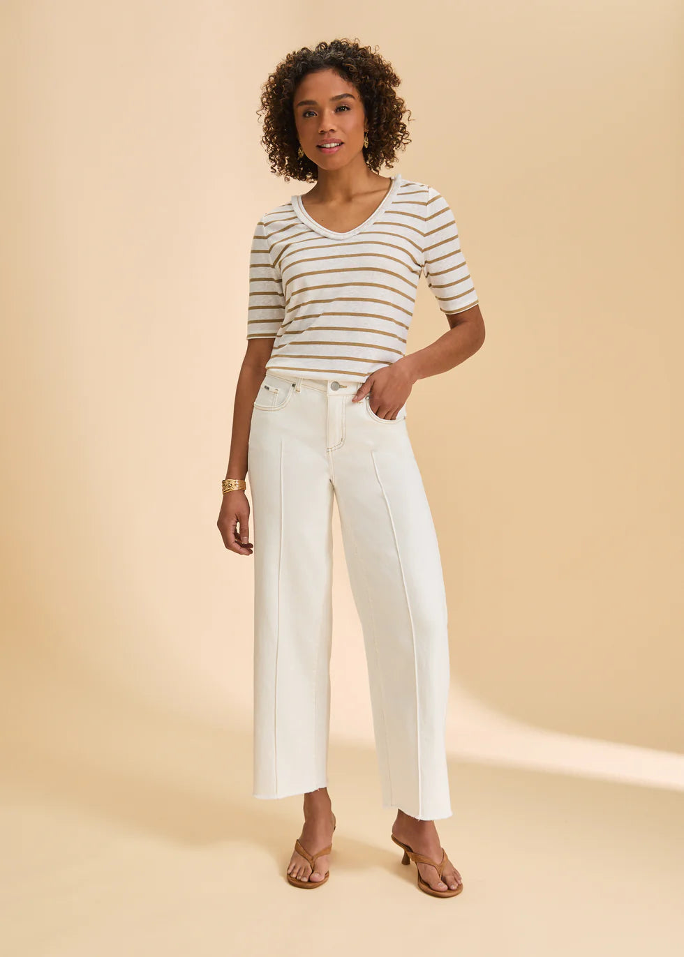 Elbow Sleeved Fringe Neck Top