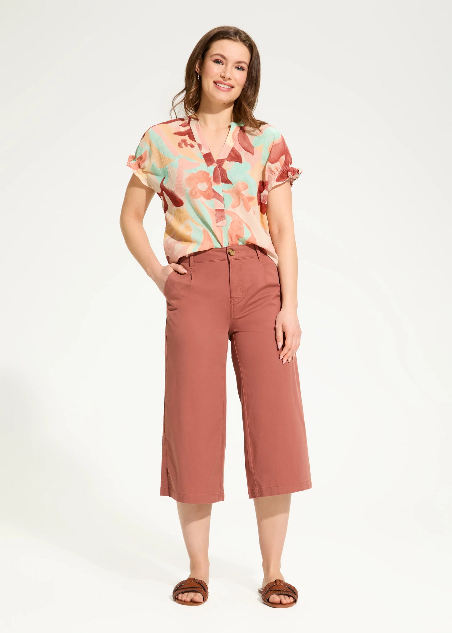 Crinkle Printed Top- Camo Floral