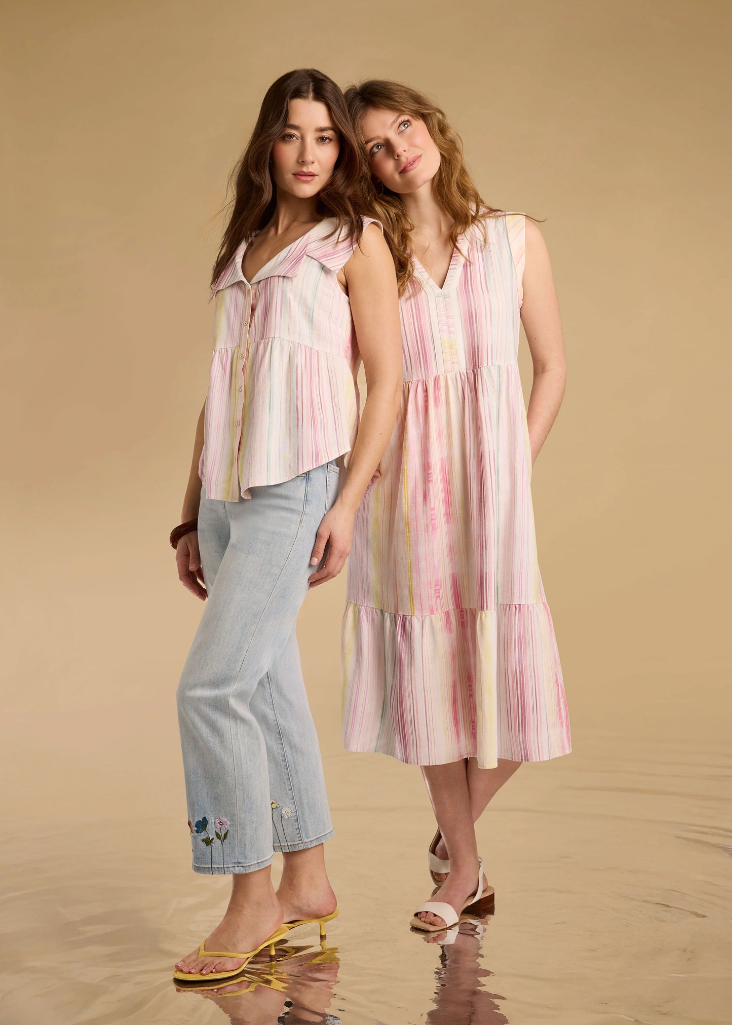 Cap Sleeve Tiered Midi Dress, Spritz Stripes