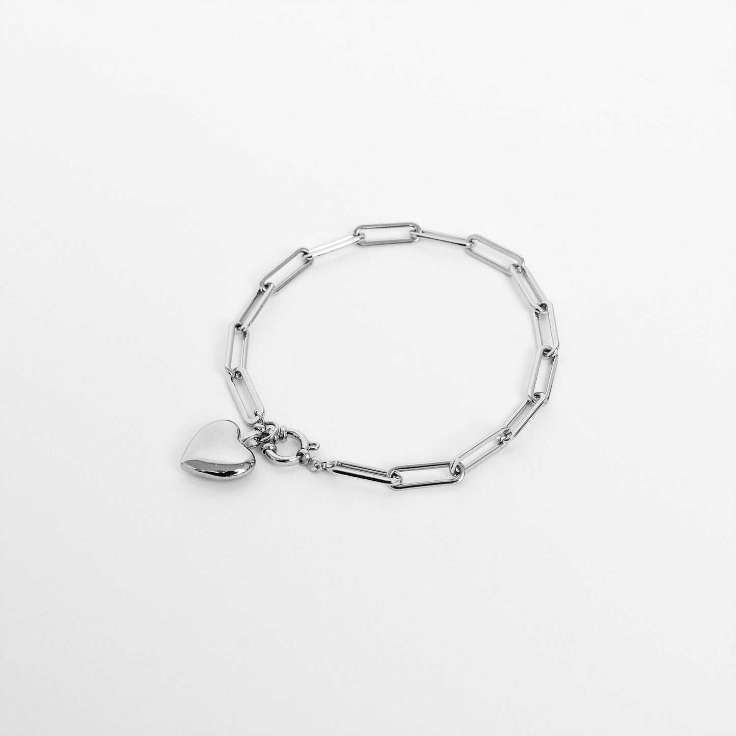 Stainless Steel Heart Charm Link Bracelet