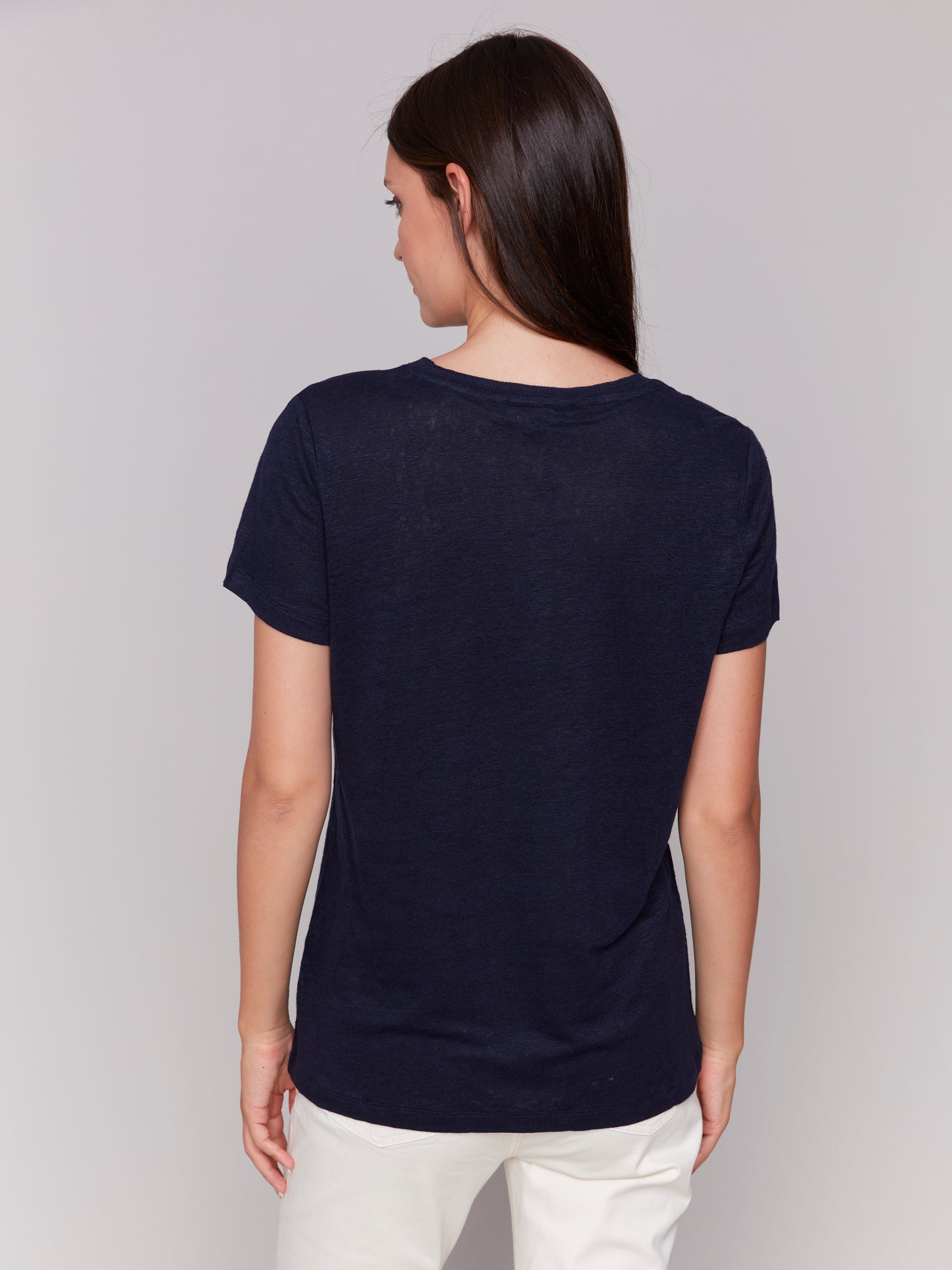 V Neck Linen T Shirt