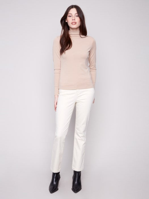 Rib Knit Long Slv Mock Neck Top