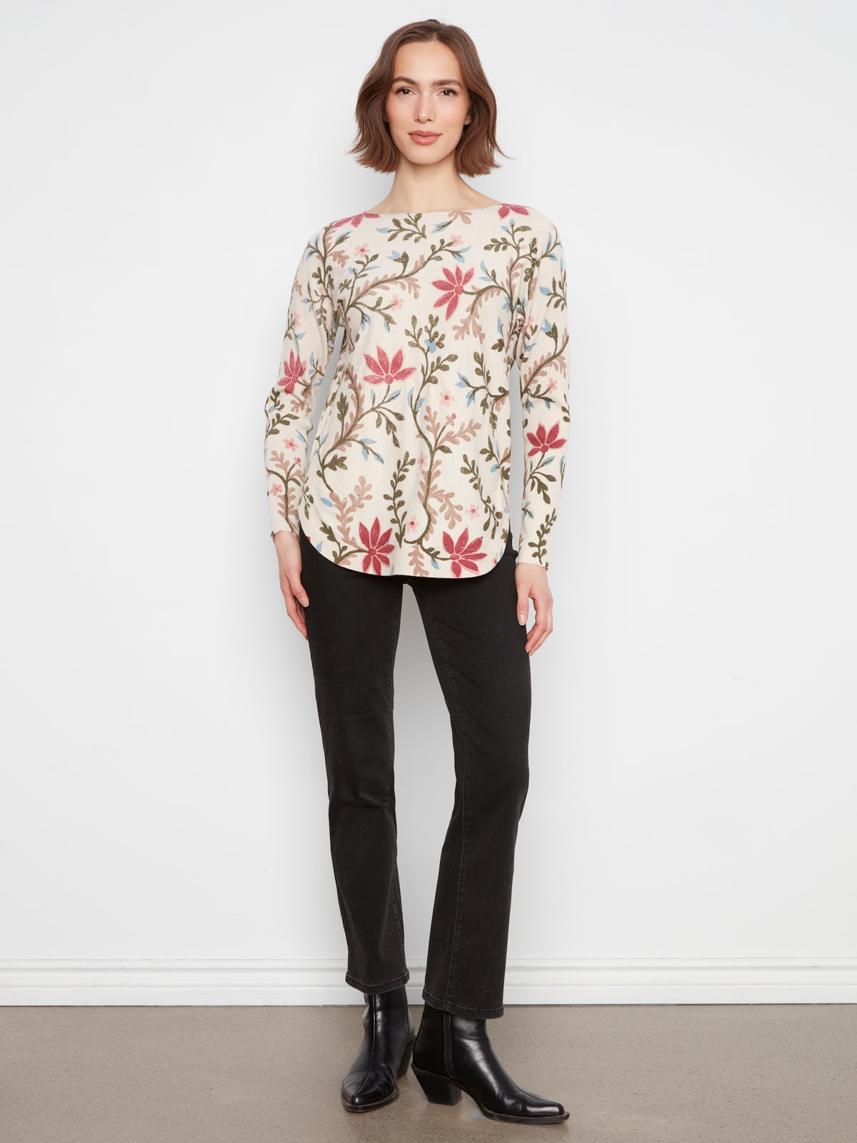 Printed Boat Neck Sweater
