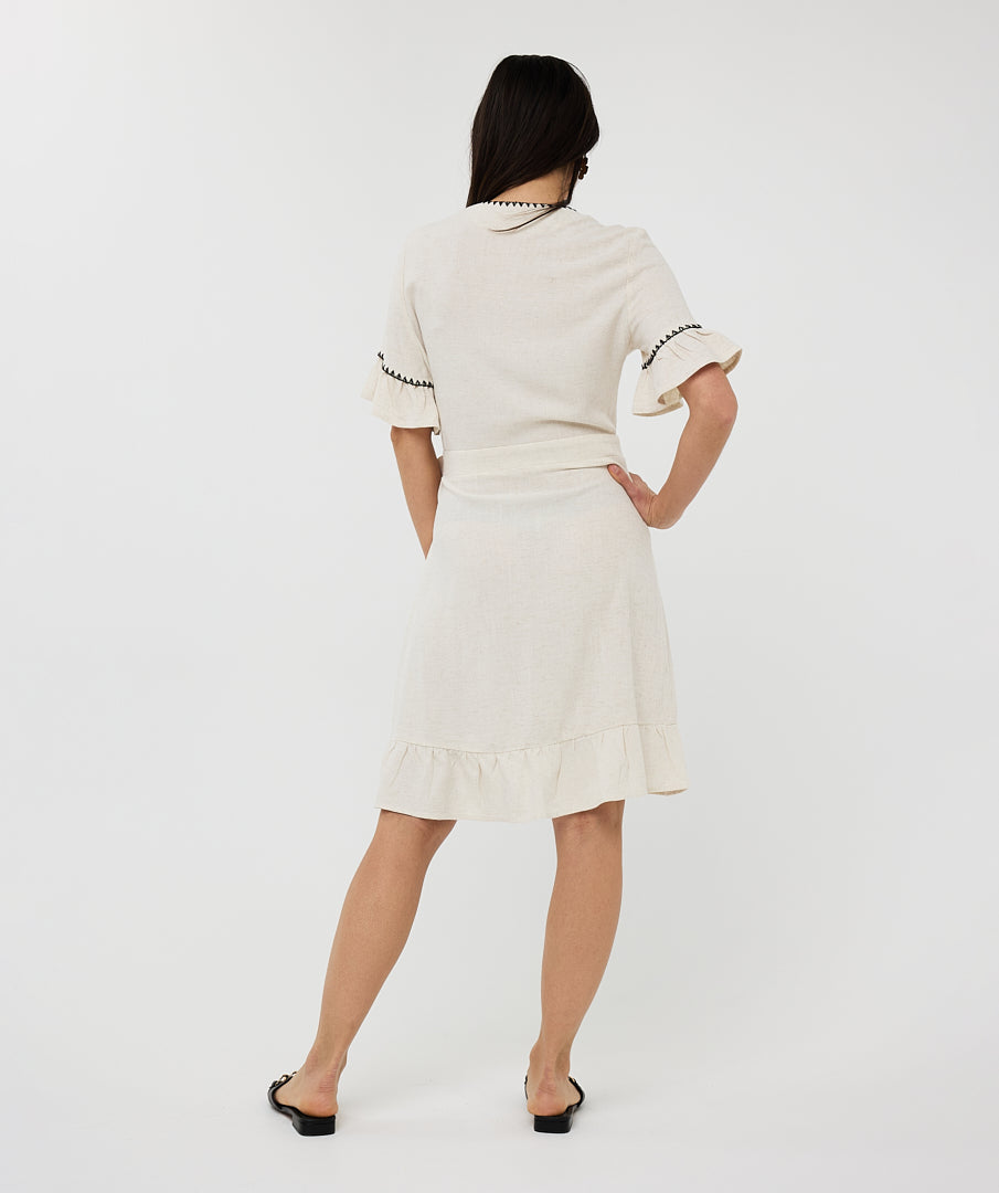 Linen Fancy Contrast Stitch Dress