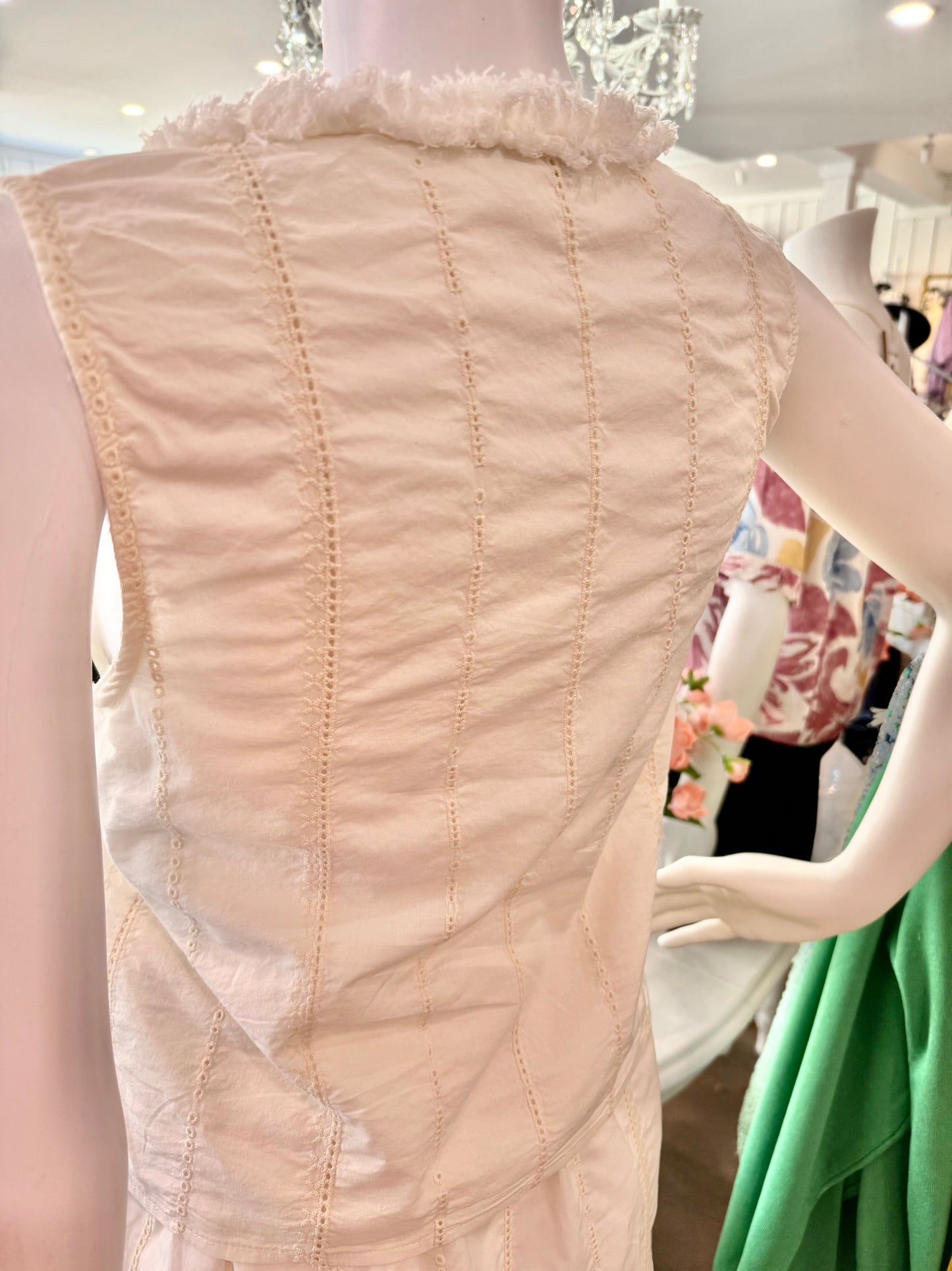 Sleeveless Pintucked Top with Ruffles