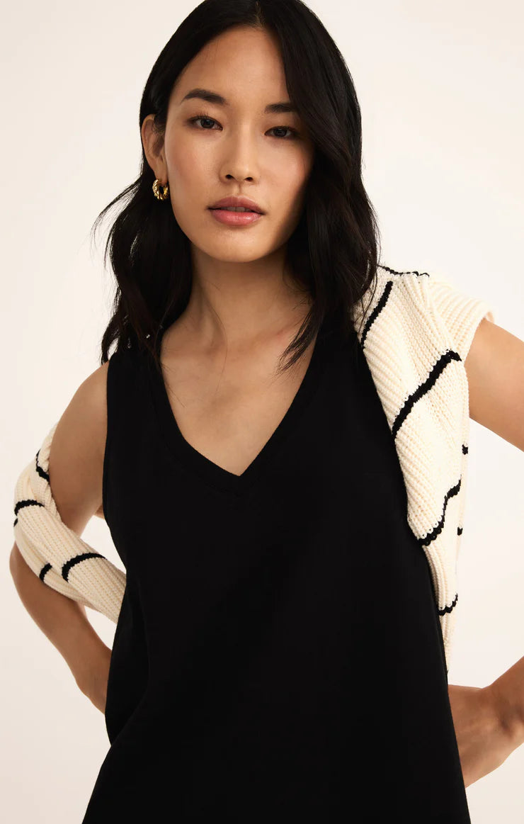 Sloane V Neck Mini Dress- True Black