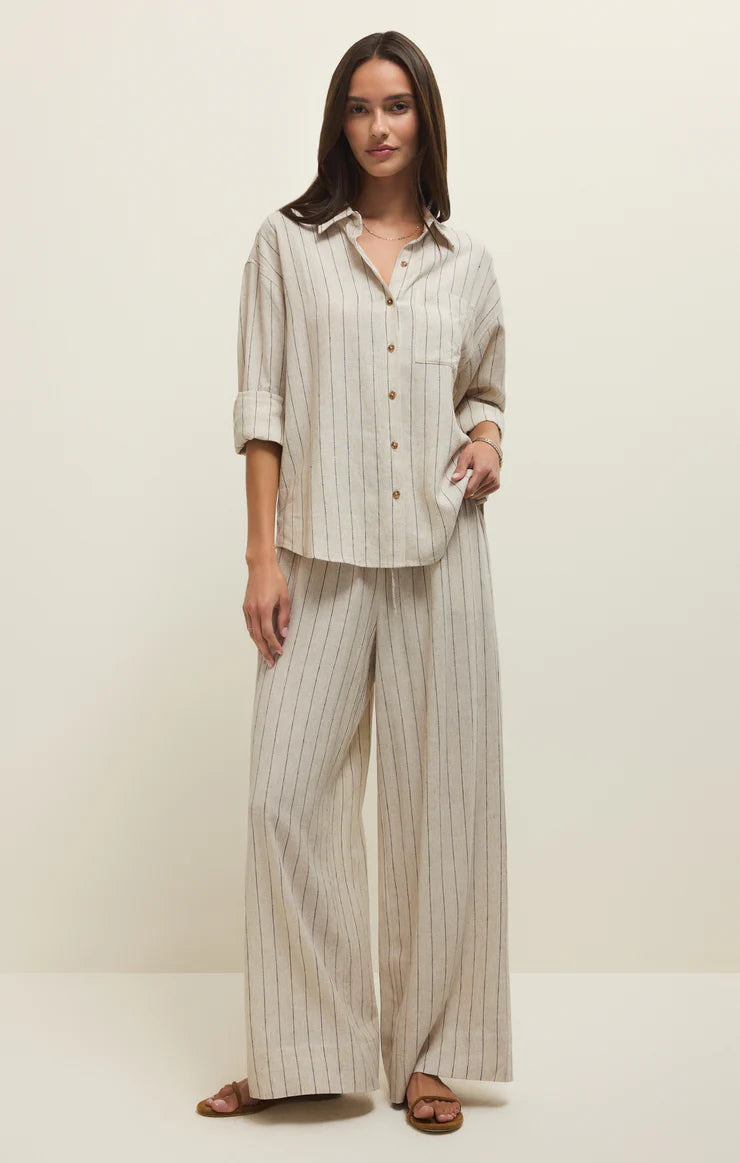 Alfie Striped Button Up Top - Linen