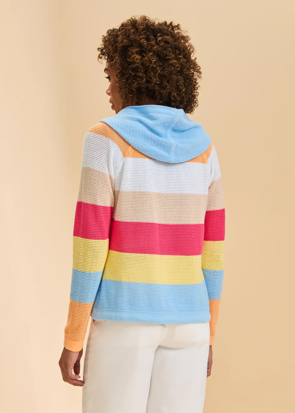 Striped Pointelle Hooded Cardigan