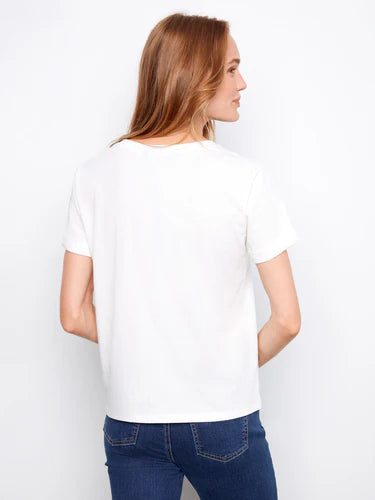 Embroidered Hearts Cotton Jersey T-Shirt - White