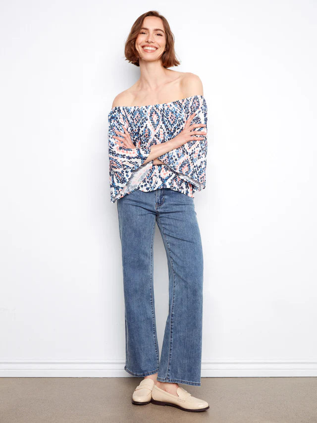 Printed 3/4 Sleeve Off-Shoulder Blouse- Nomad