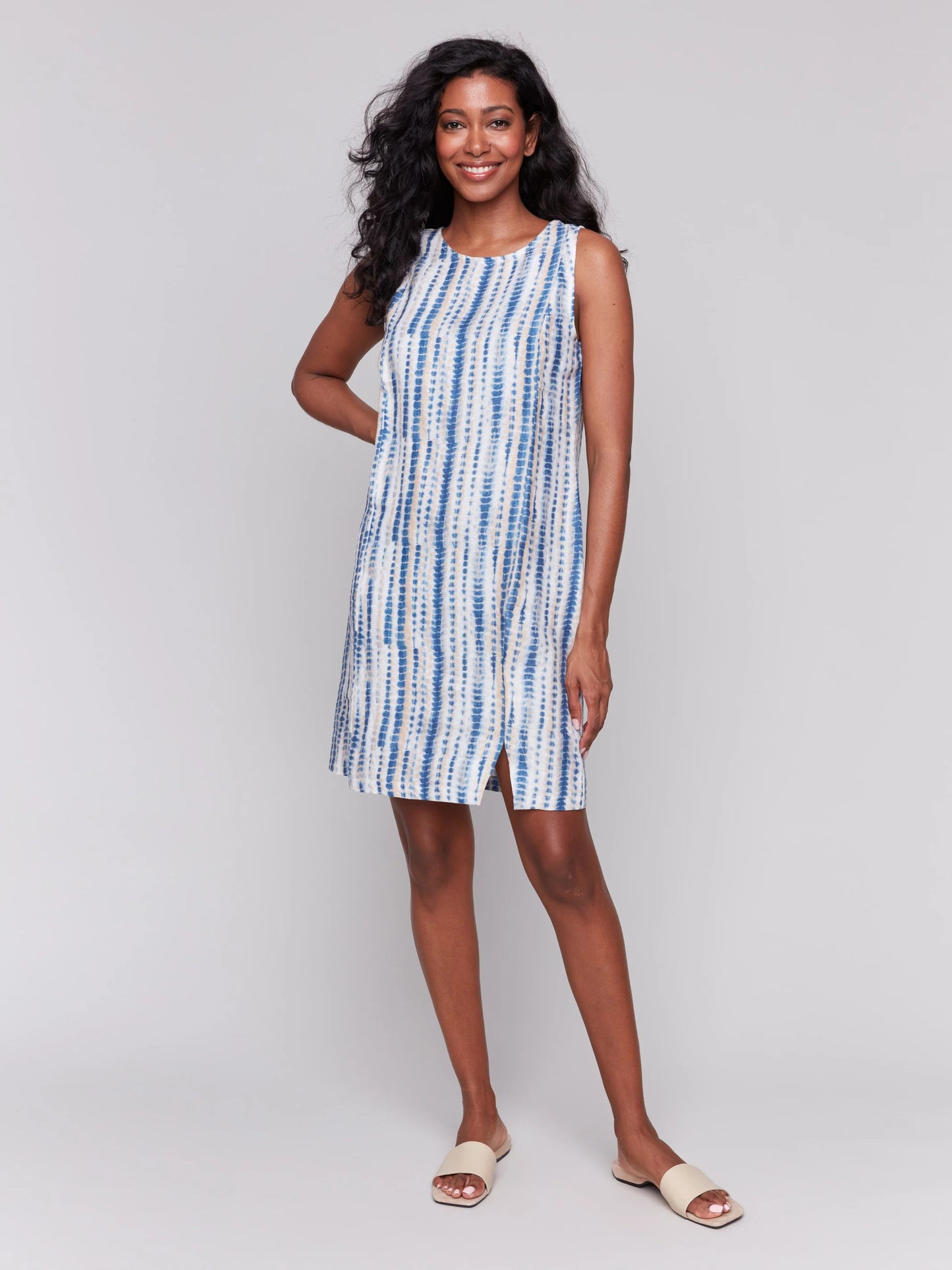 Printed Sleeveless Linen Blend Dress