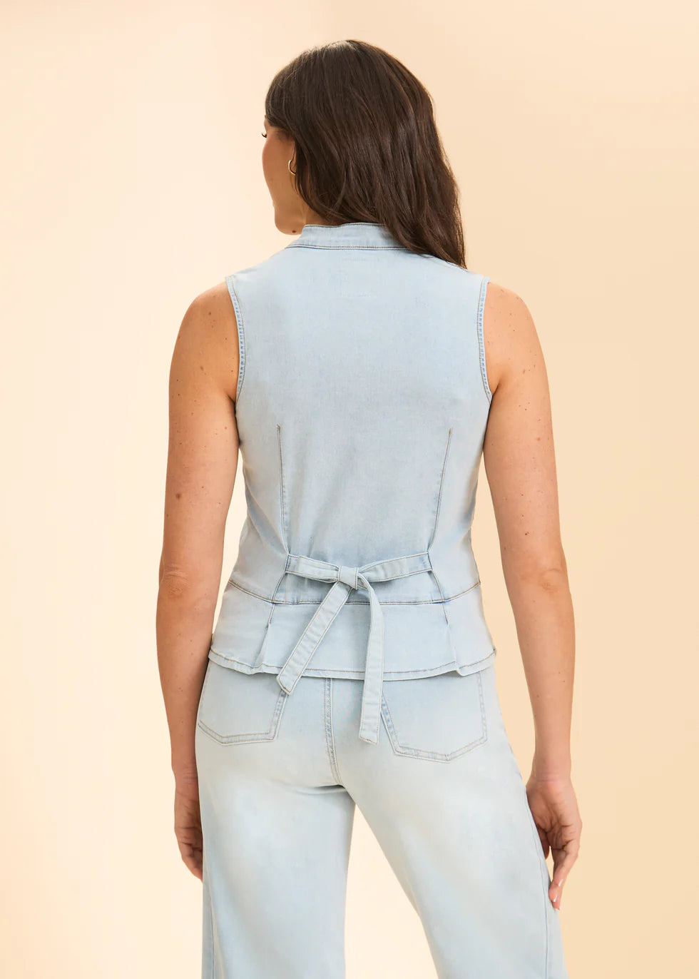 Button Front Vest - Light Blue