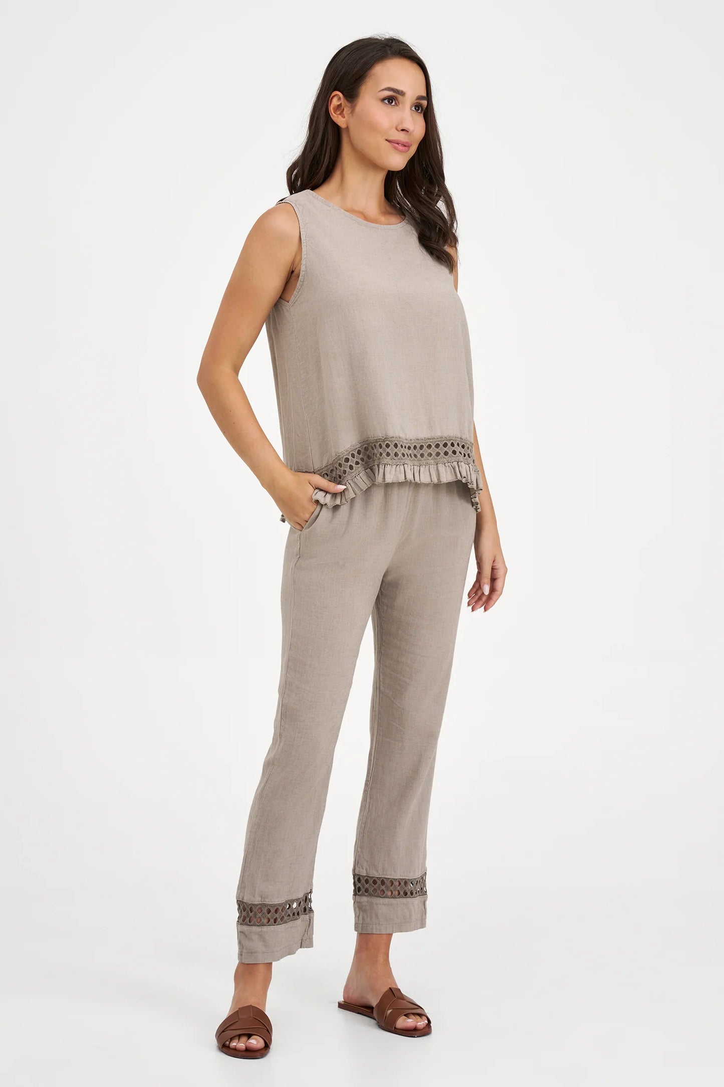 Sleeveless Woven Top - Truffle