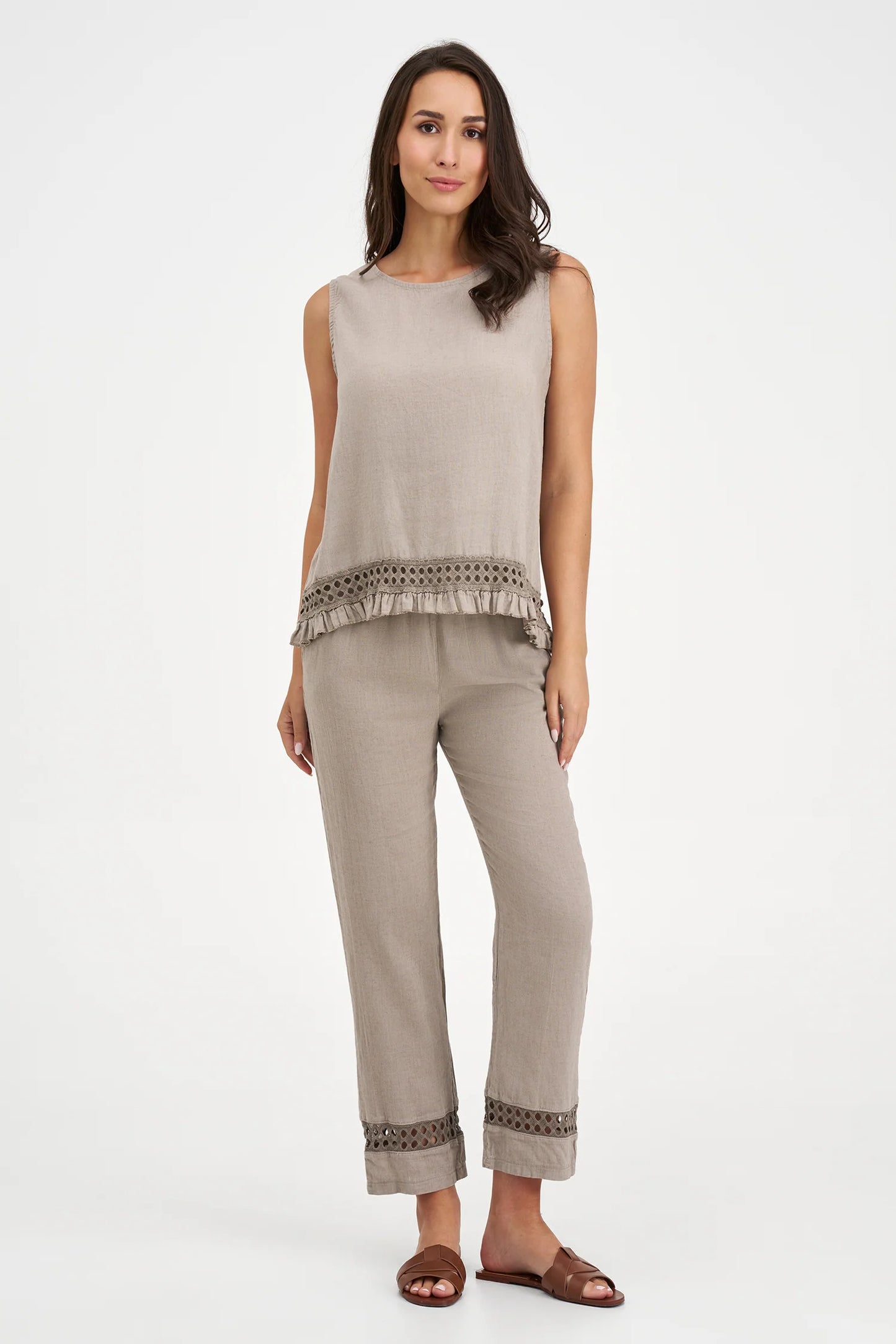 Sleeveless Woven Top - Truffle