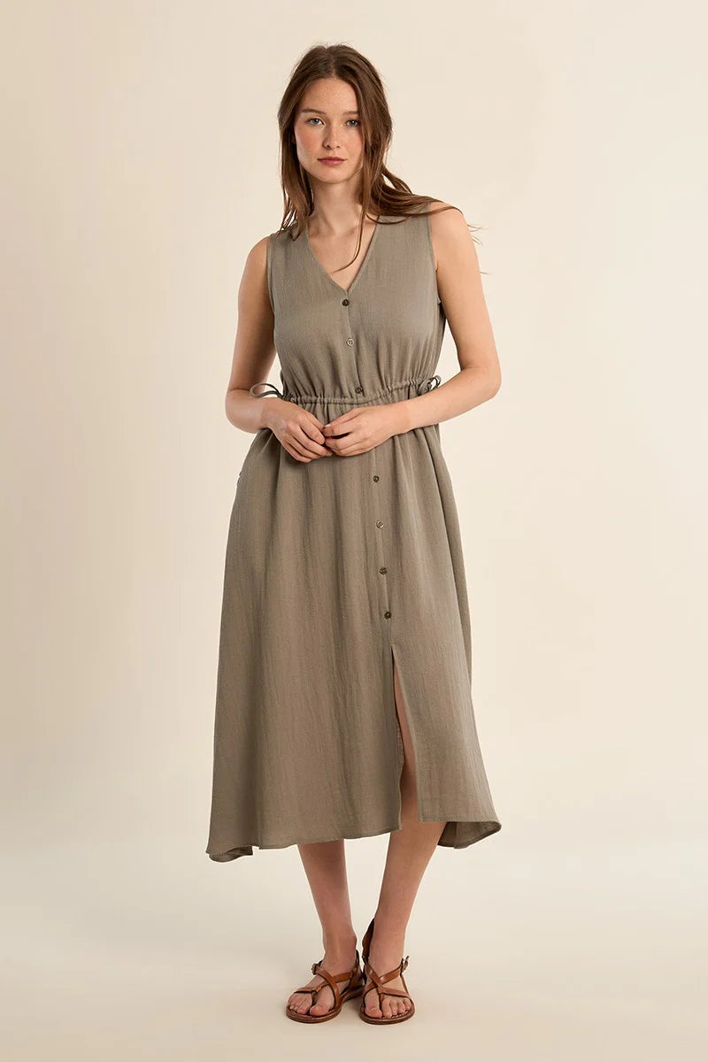 Light Khaki Side Tie Dress