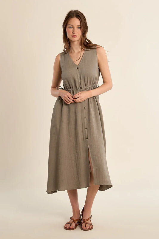 Light Khaki Side Tie Dress