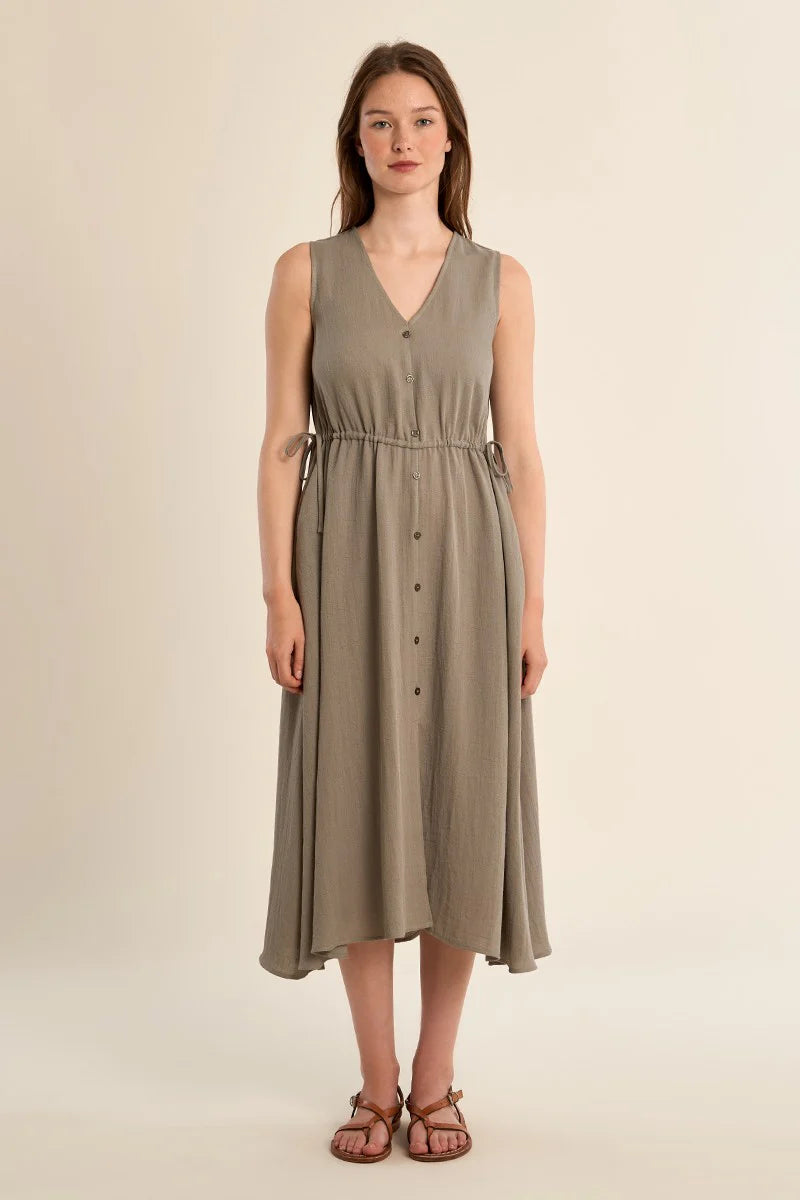 Light Khaki Side Tie Dress