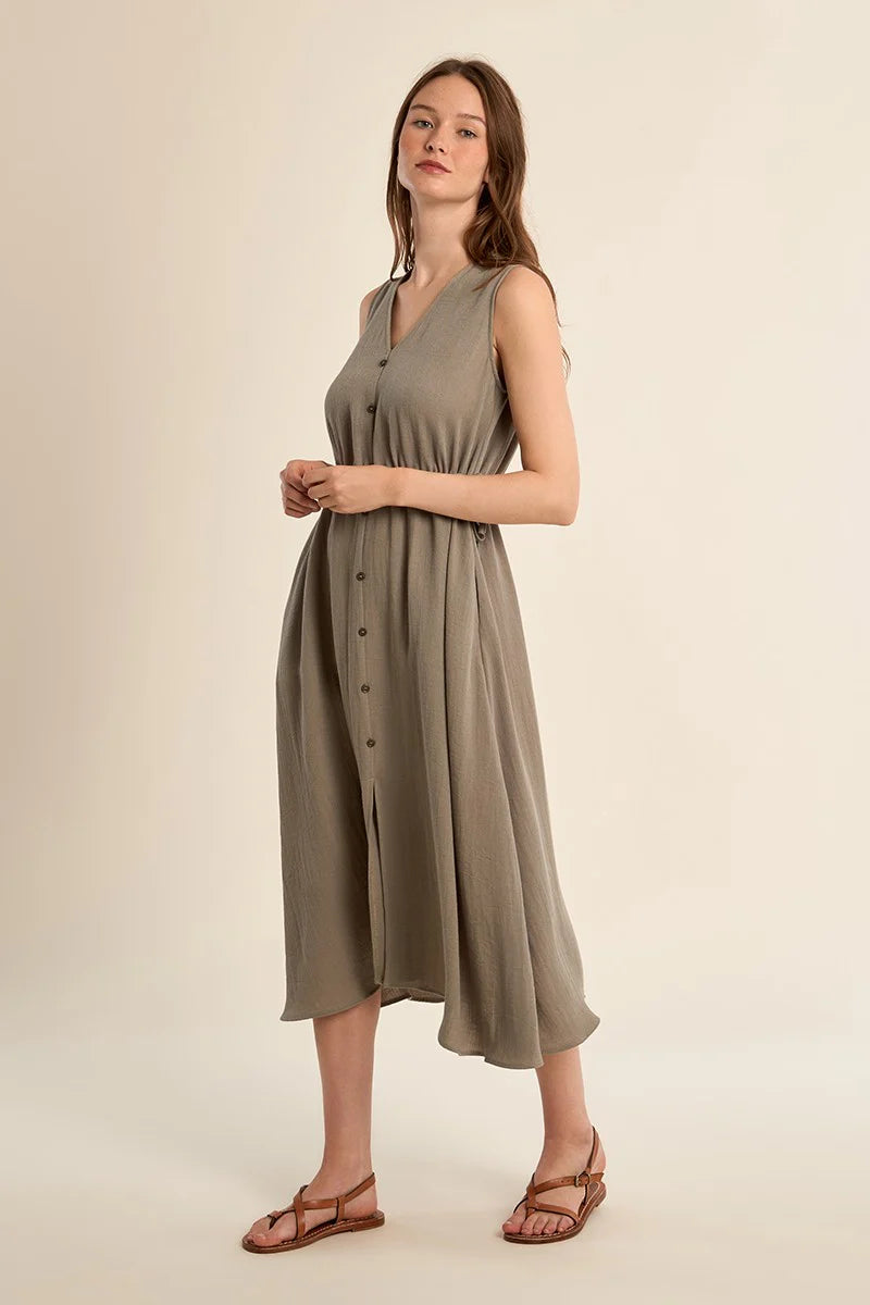Light Khaki Side Tie Dress