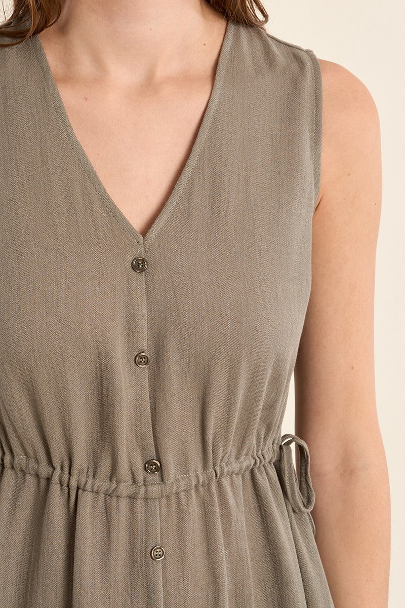 Light Khaki Side Tie Dress