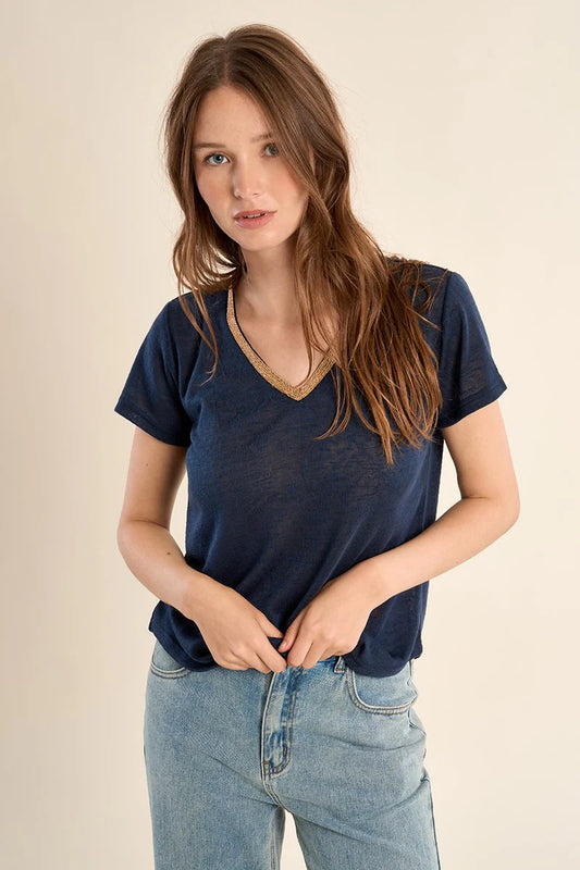 Gold Lining V-Neck  T-Shirt