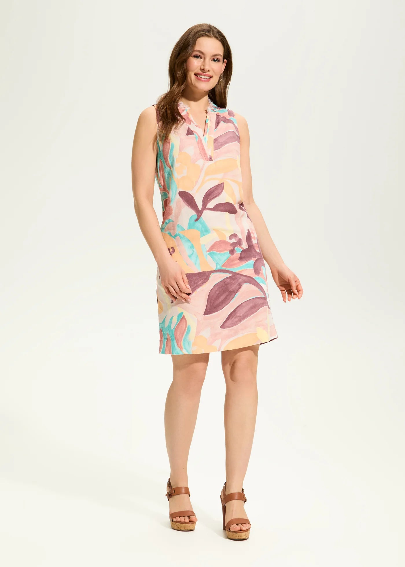 Linen Shift Dress-Camo Floral