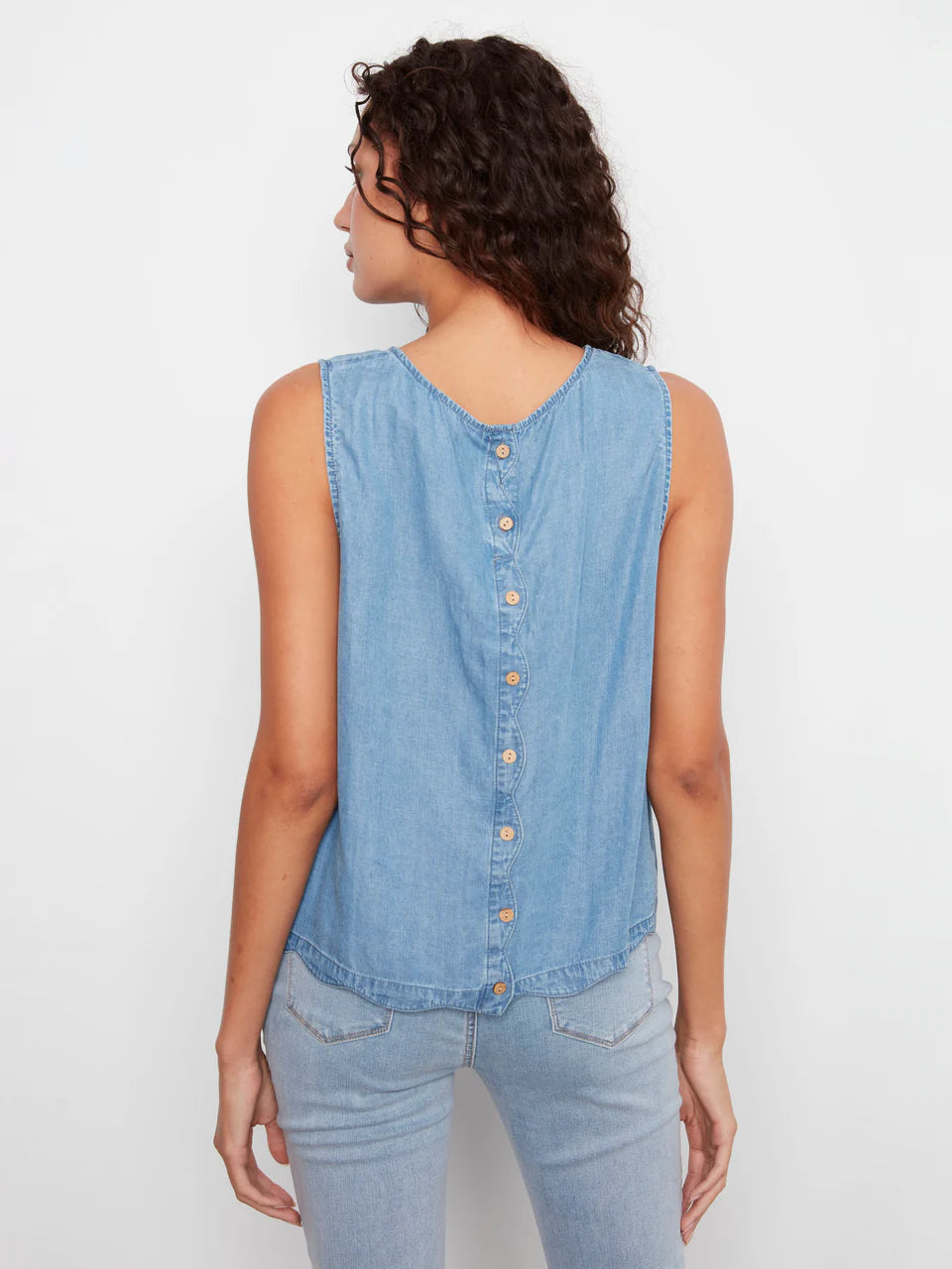 Tencel Sleeveless Scalloped Top - Light Blue