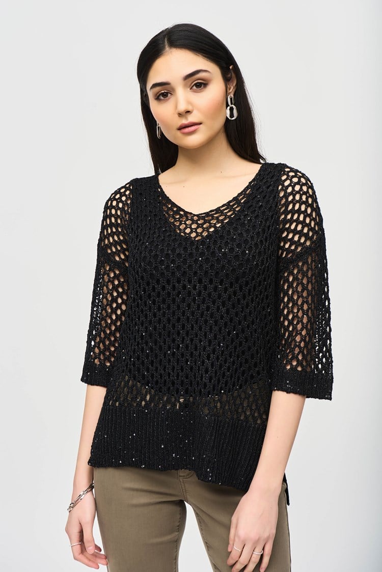Open Stitch Sweater With Sequins