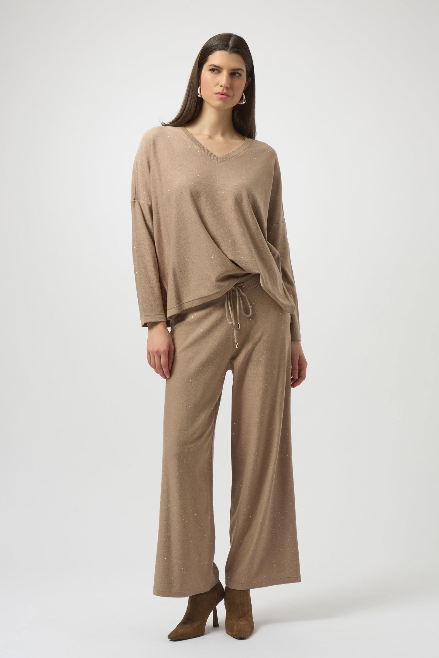 Sequined Sweater Knit Culotte Pants