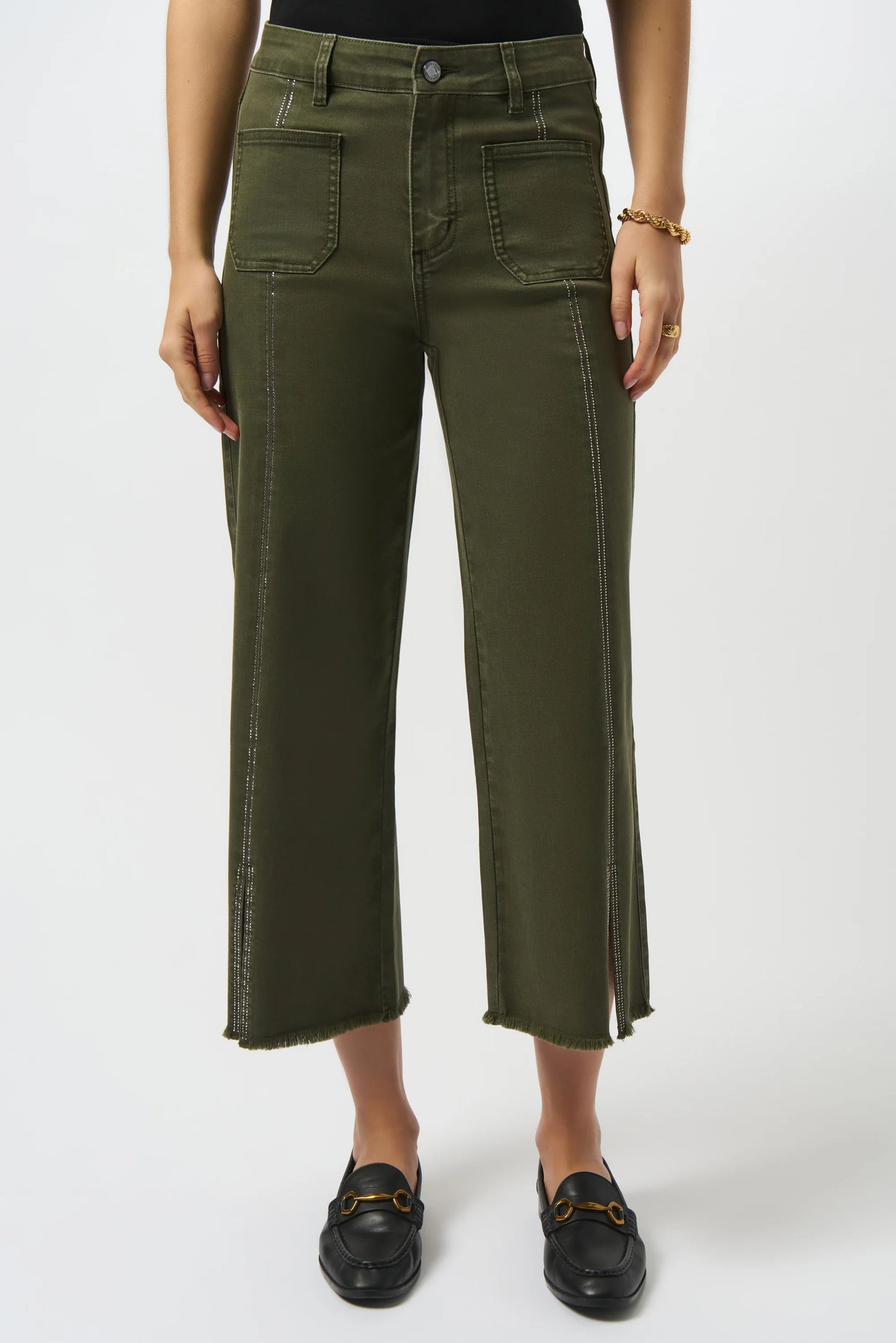 Culotte Jeans With Embellished Front Seam