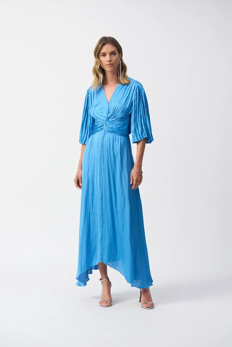 Pleated Satin Midi Dress