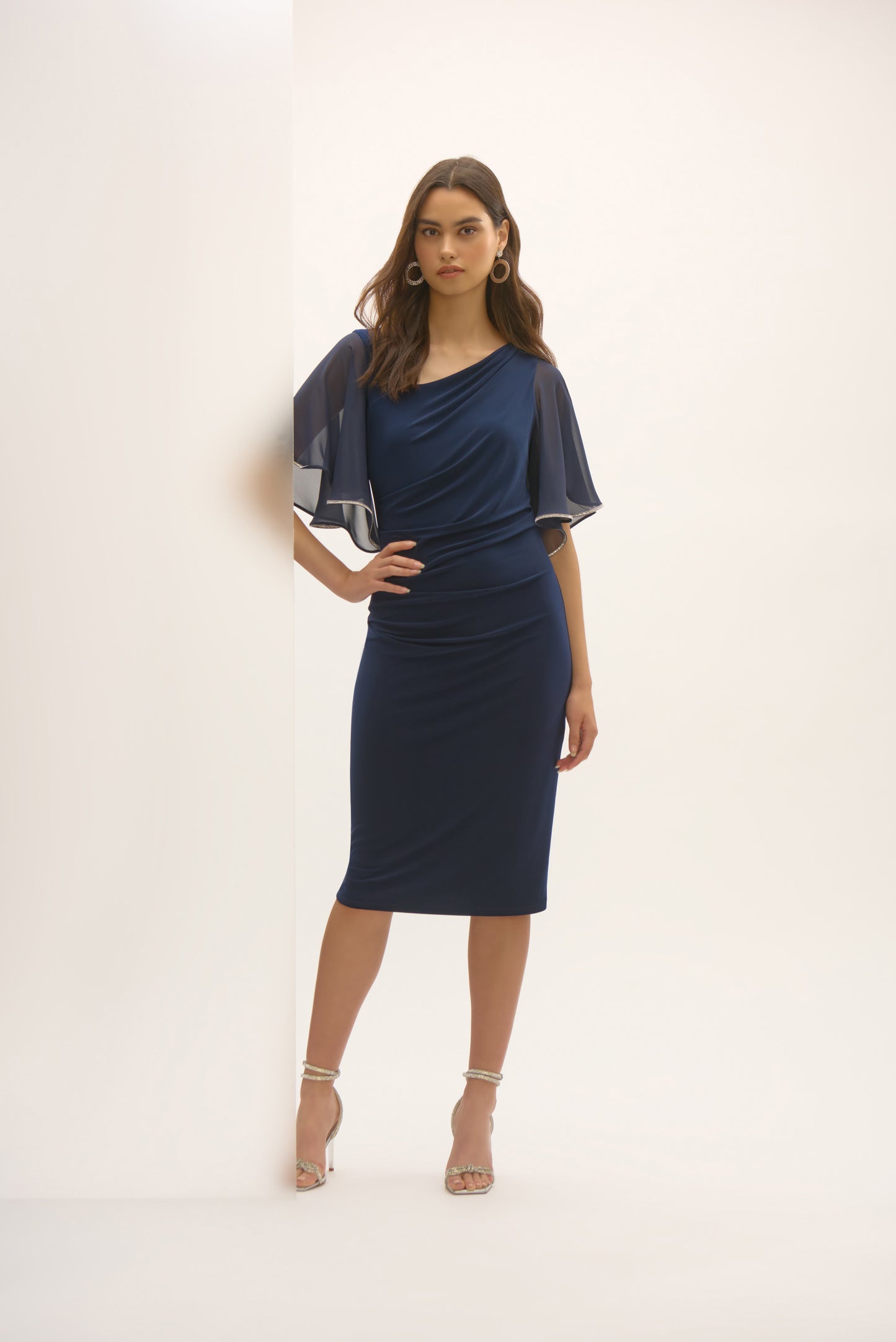 Silky Knit And Chiffon Sheath Dress