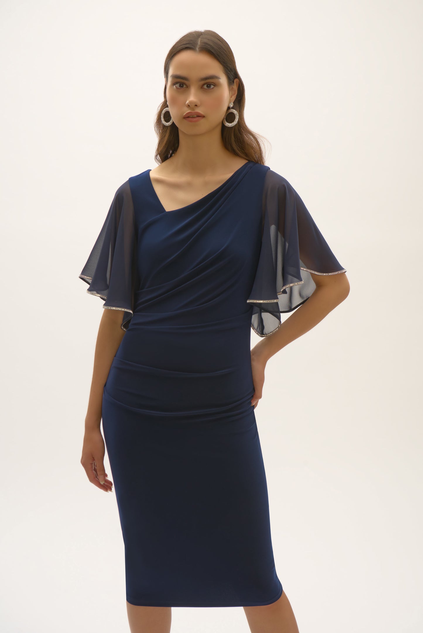 Silky Knit And Chiffon Sheath Dress