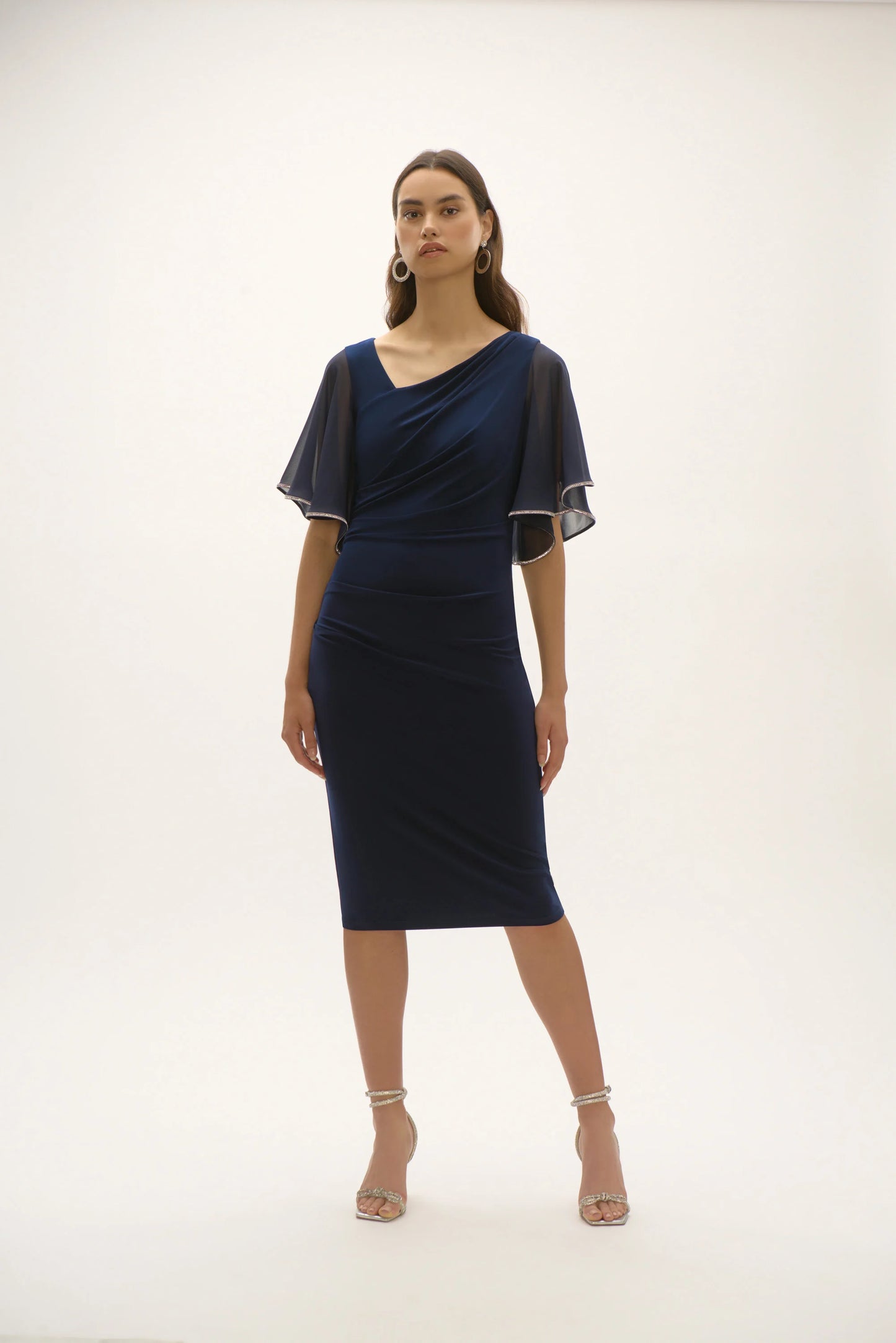 Silky Knit And Chiffon Sheath Dress