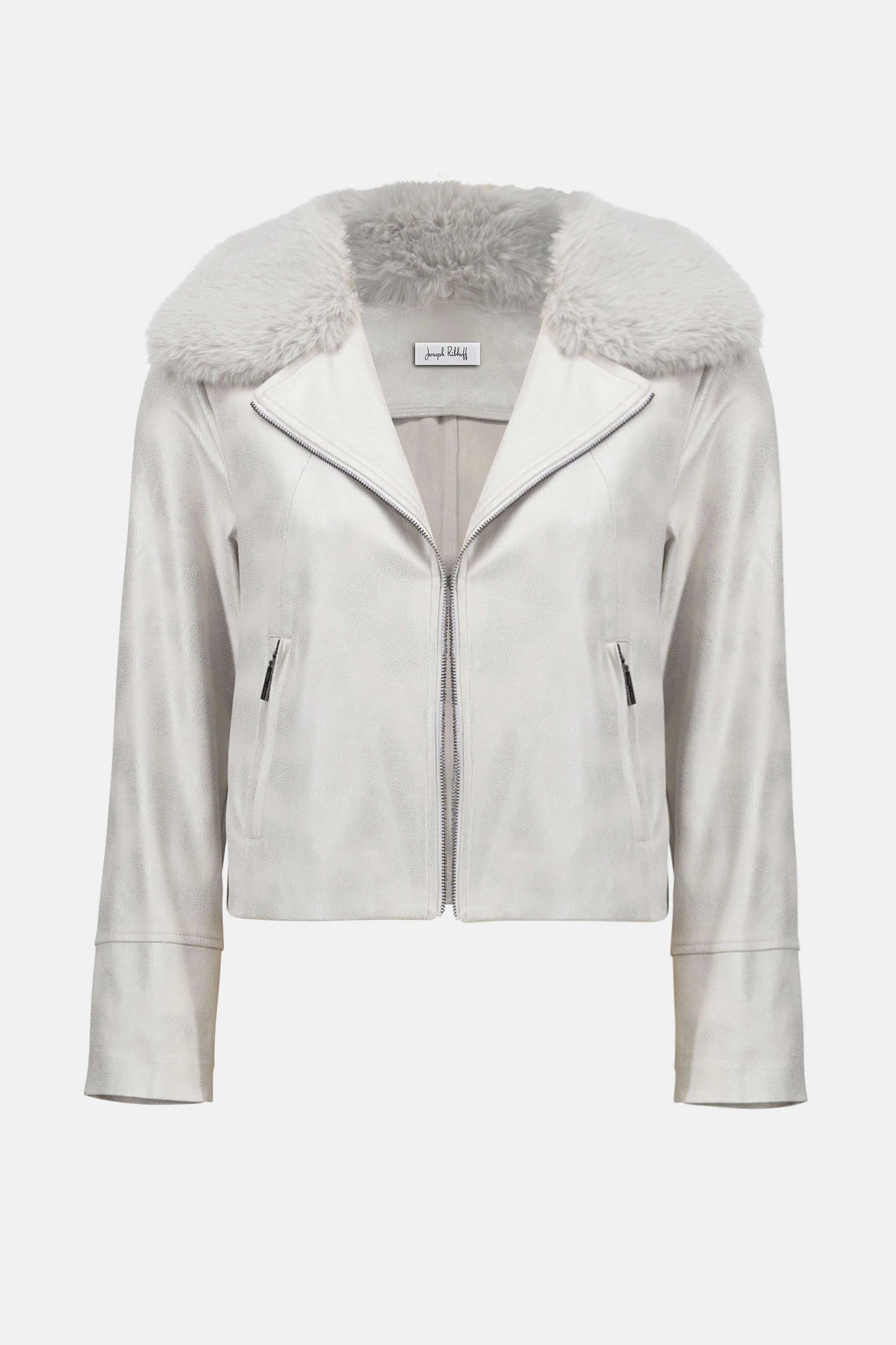Foiled Suede Swing Jacket with Faux Fur Collar