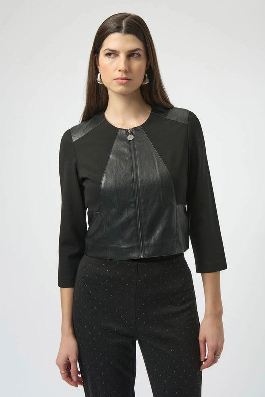 Heavy Knit and Leatherette Fitted Jacket