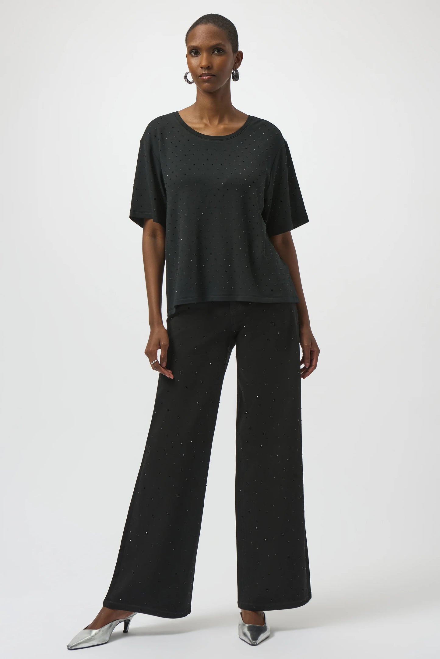 Knit Scoop Neck T-Shirt with Rhinestones