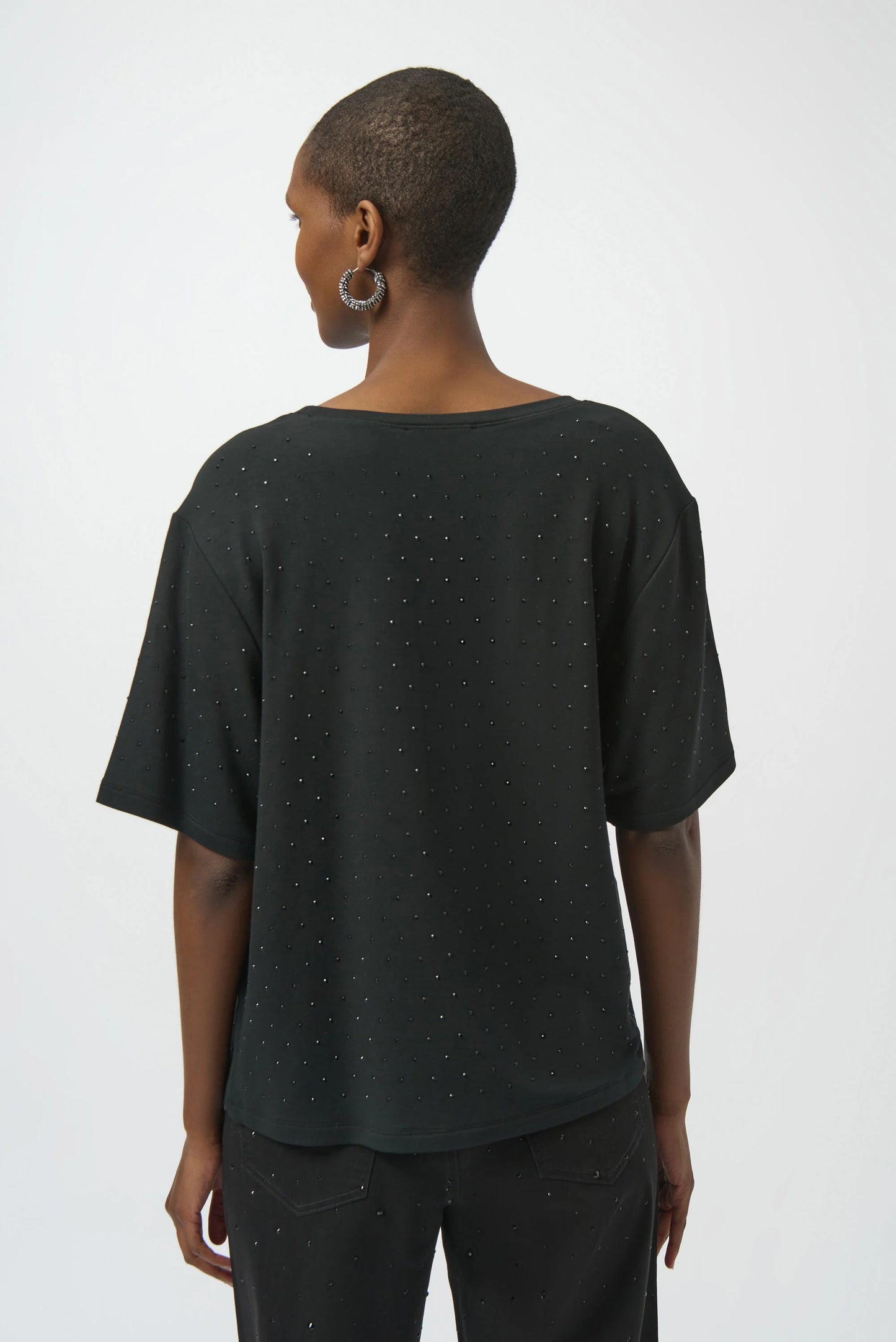Knit Scoop Neck T-Shirt with Rhinestones