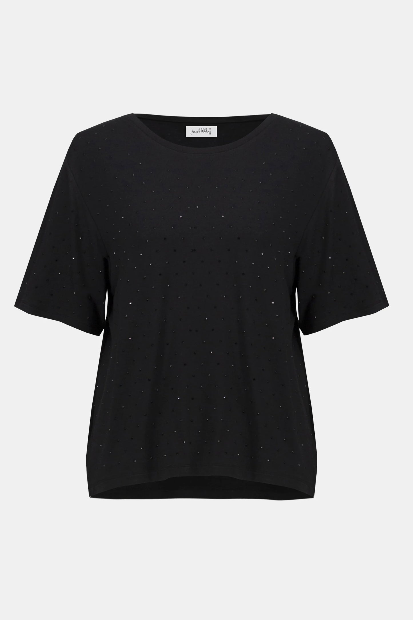 Knit Scoop Neck T-Shirt with Rhinestones