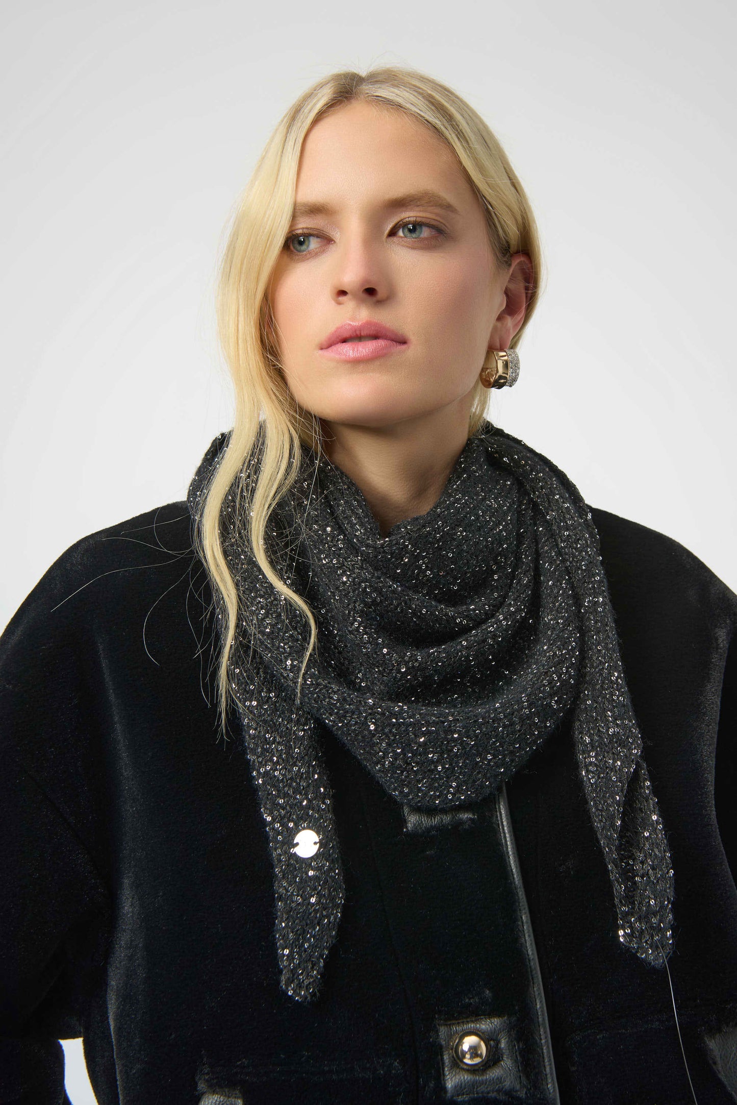Knit Triangle Scarf with Sequins