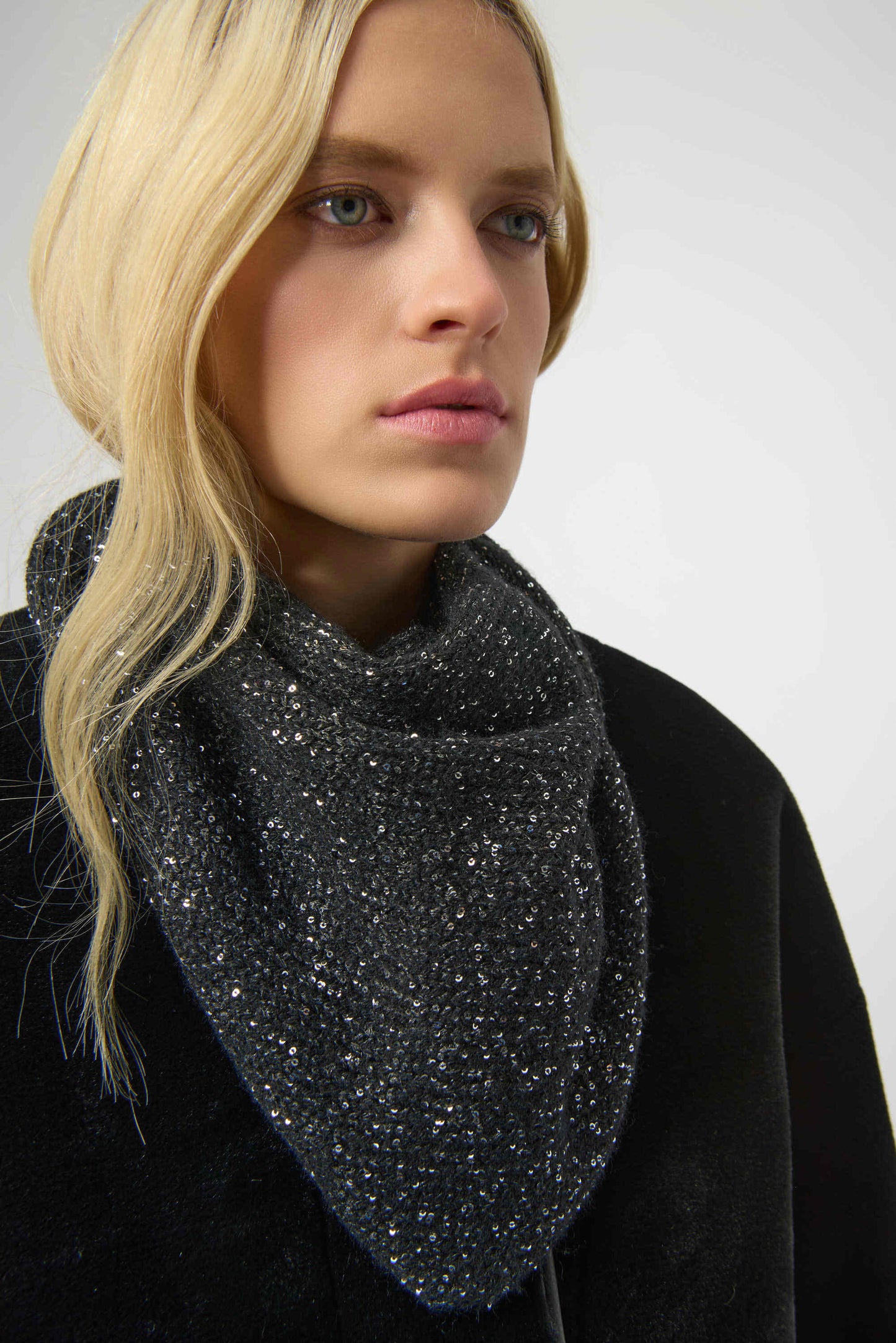Knit Triangle Scarf with Sequins