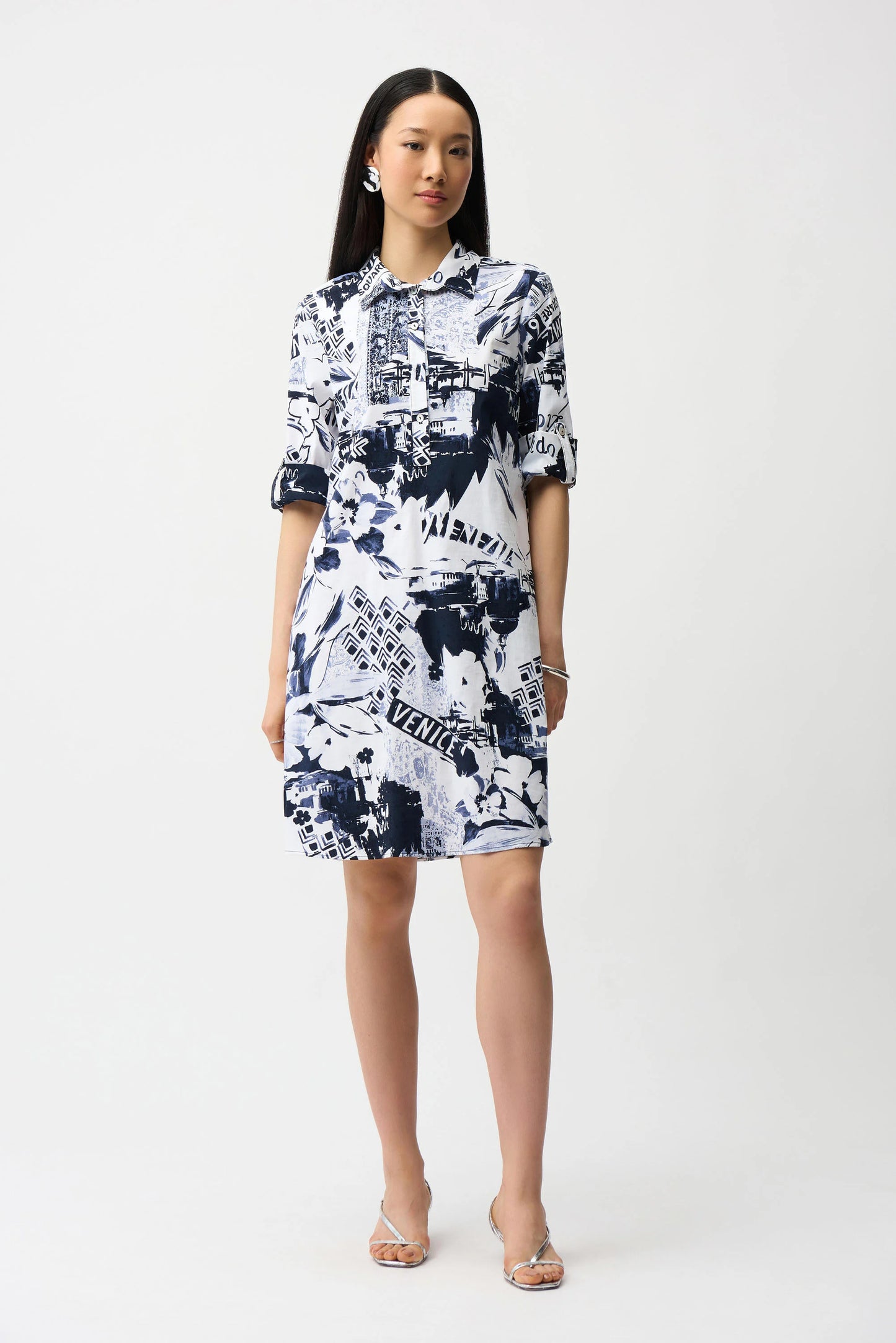 Stretch Poplin Print Shirt Dress