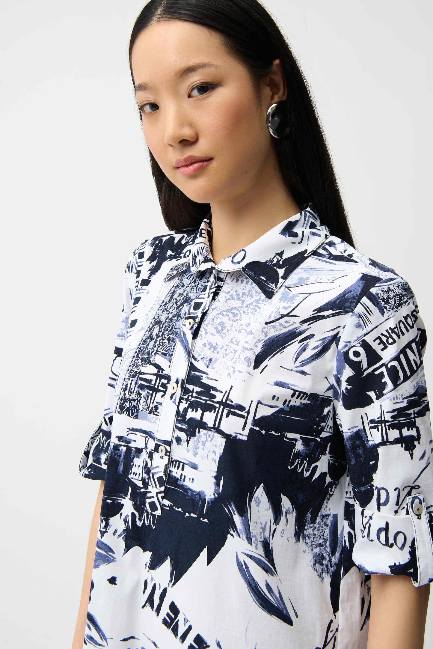 Stretch Poplin Print Shirt Dress