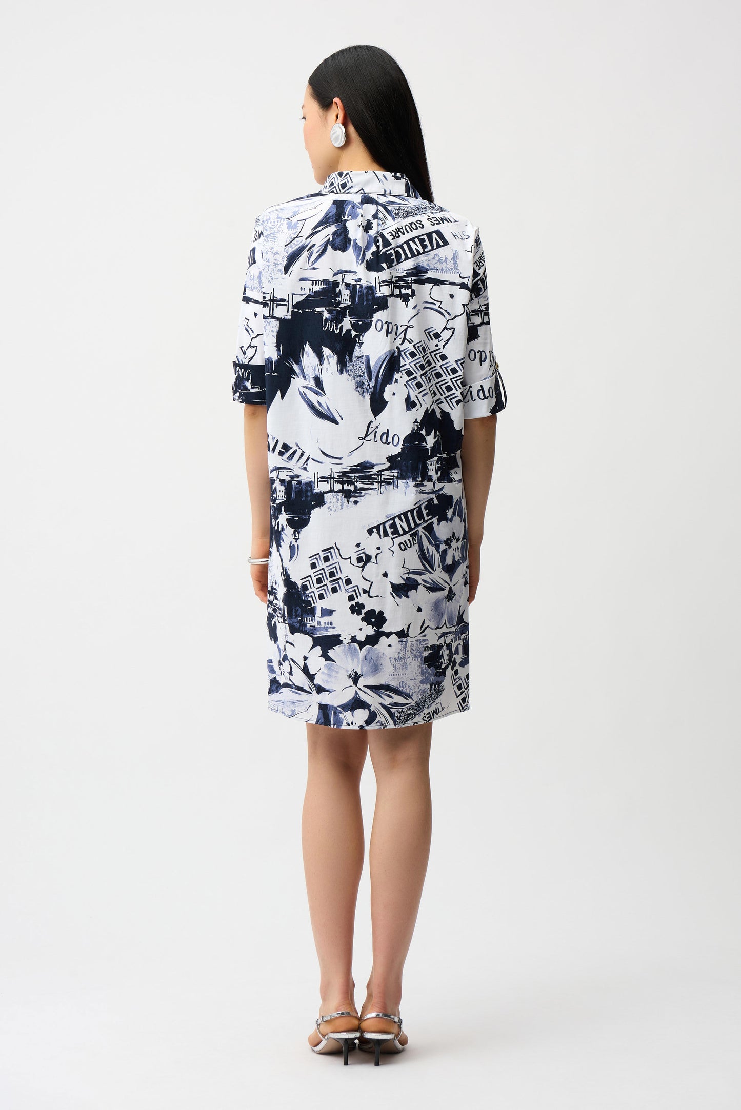 Stretch Poplin Print Shirt Dress