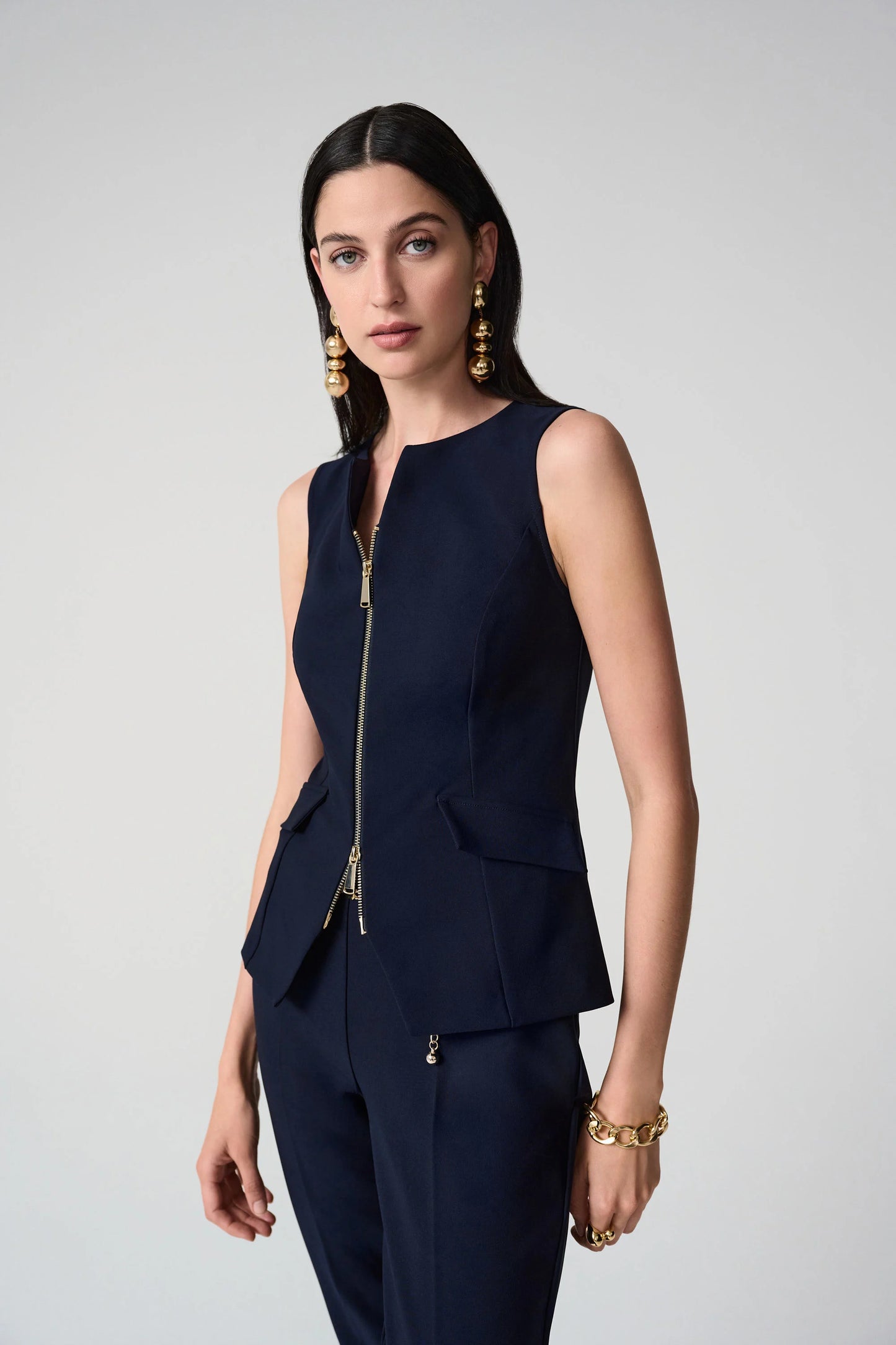 Lux Twill Fitted Vest With Front Zipper